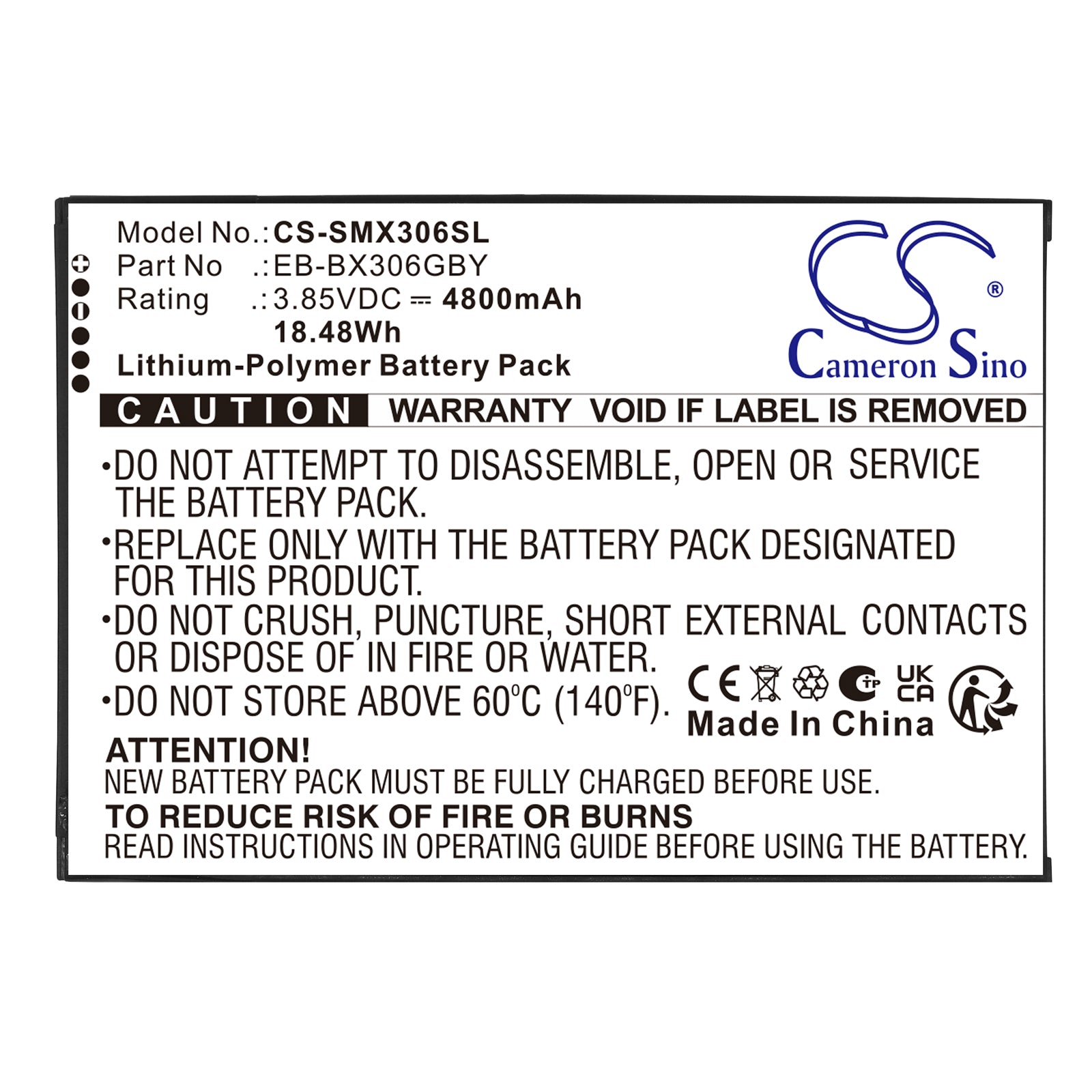 3.85V, Li-Polymer, 4800mAh, Battery fits Samsung Galaxy Tab Active 5 (WiFi), Galaxy Tab Active 5 5G, 18.48Wh Tablet Cameron Sino Technology Limited