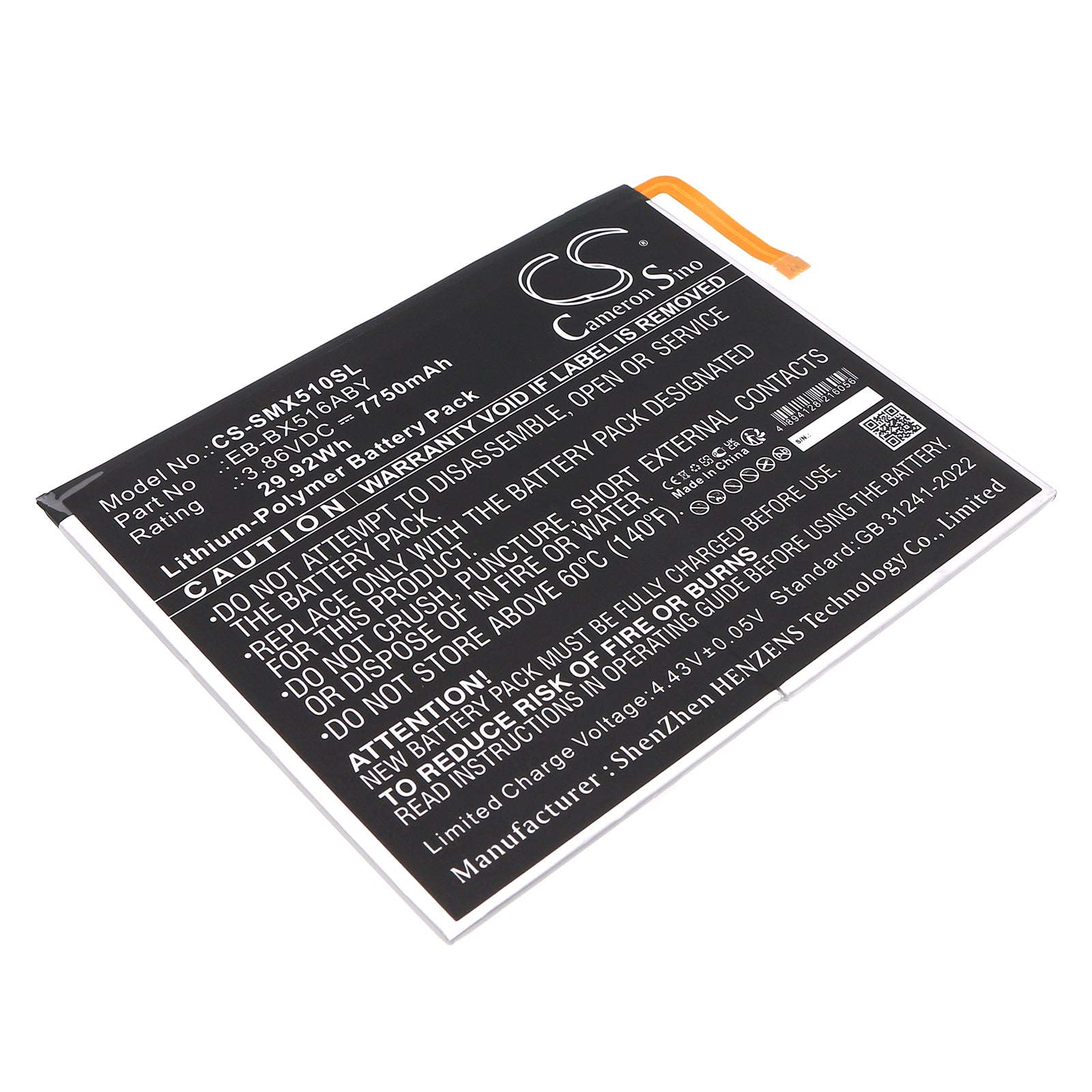 3.86V, Li-Polymer, 7750mAh, Battery fits Samsung Galaxy Tab S9 FE, SM-X510, 29.92Wh Tablet Cameron Sino Technology Limited