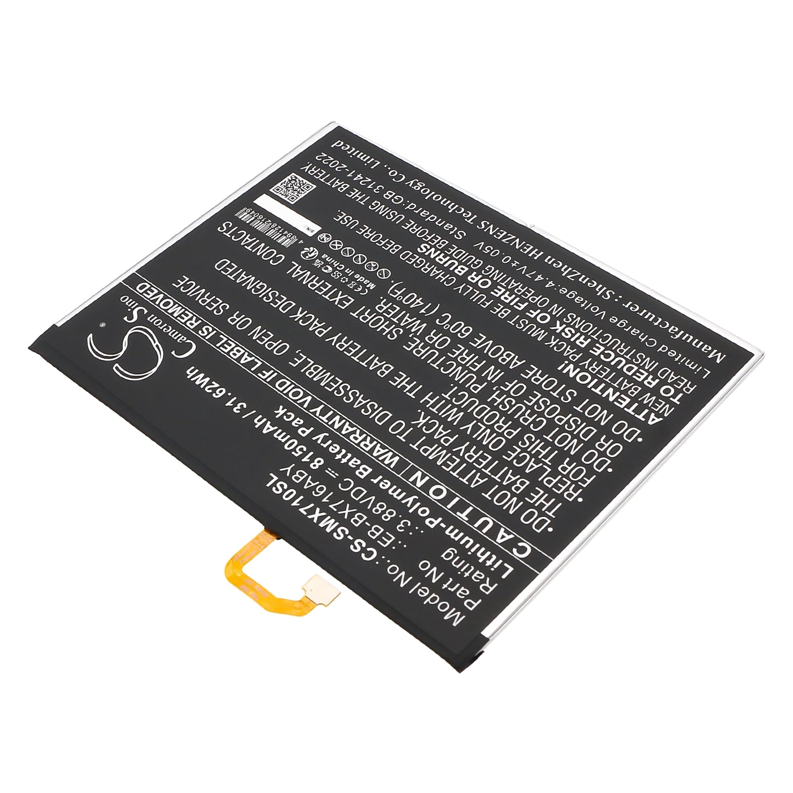 3.88V, Li-Polymer, 8150mAh, Battery fits Samsung Galaxy Tab S9, SM-X710, 31.62Wh Tablet Cameron Sino Technology Limited