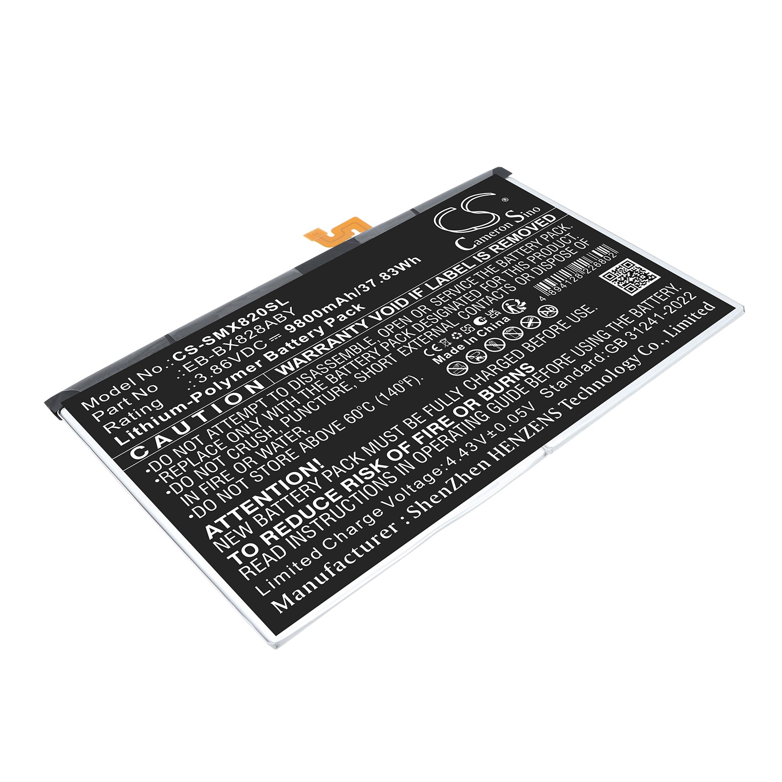 3.86V, Li-Polymer, 9800mAh, Battery fits Samsung Galaxy Tab S10+, SM-X620, 37.83Wh Tablet Cameron Sino Technology Limited