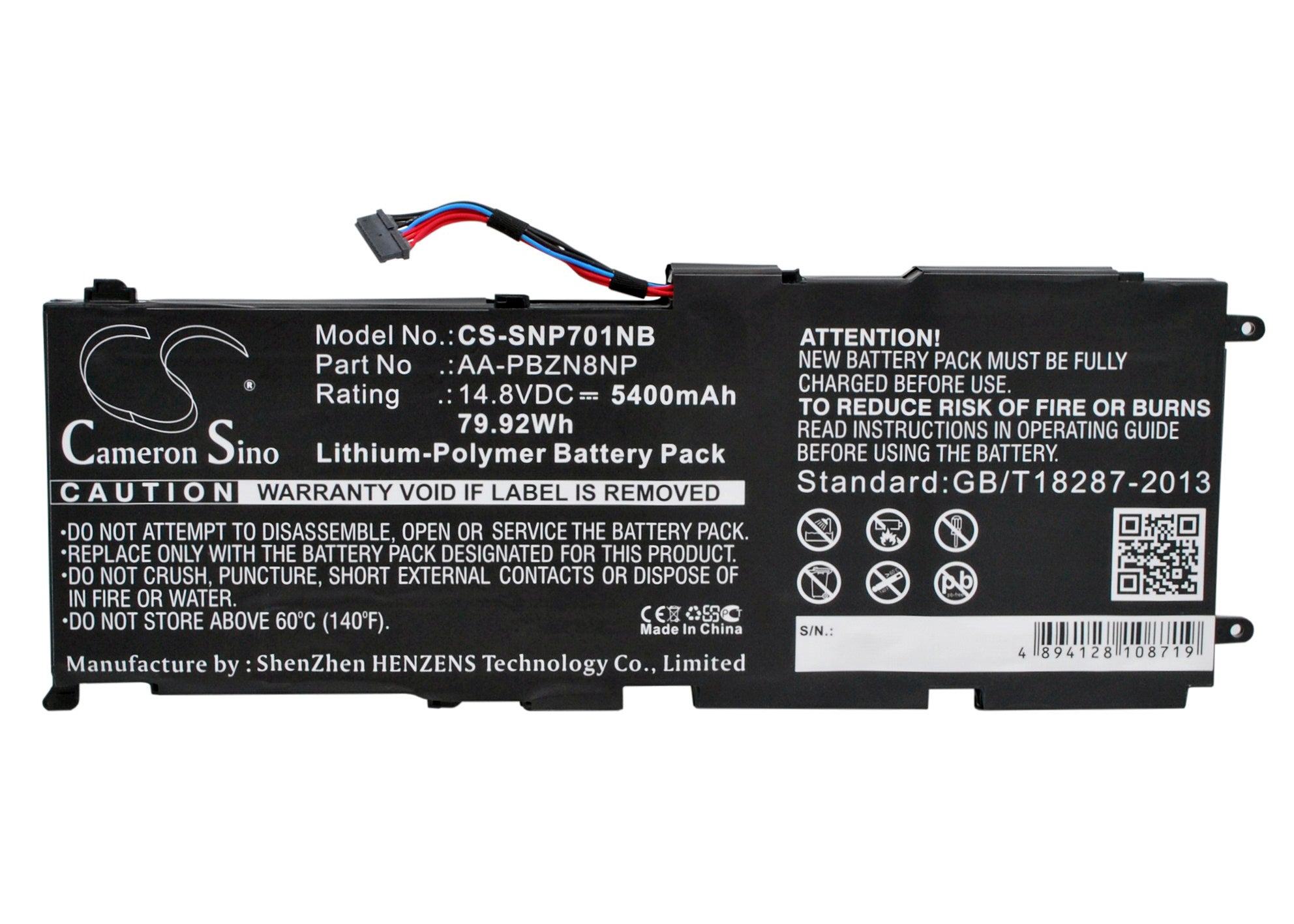 14.8V, Li-Polymer, 5400mAh, Battery fits Samsung NP-700, NP700Z7C, 79.92Wh Notebook, Laptop Cameron Sino Technology Limited