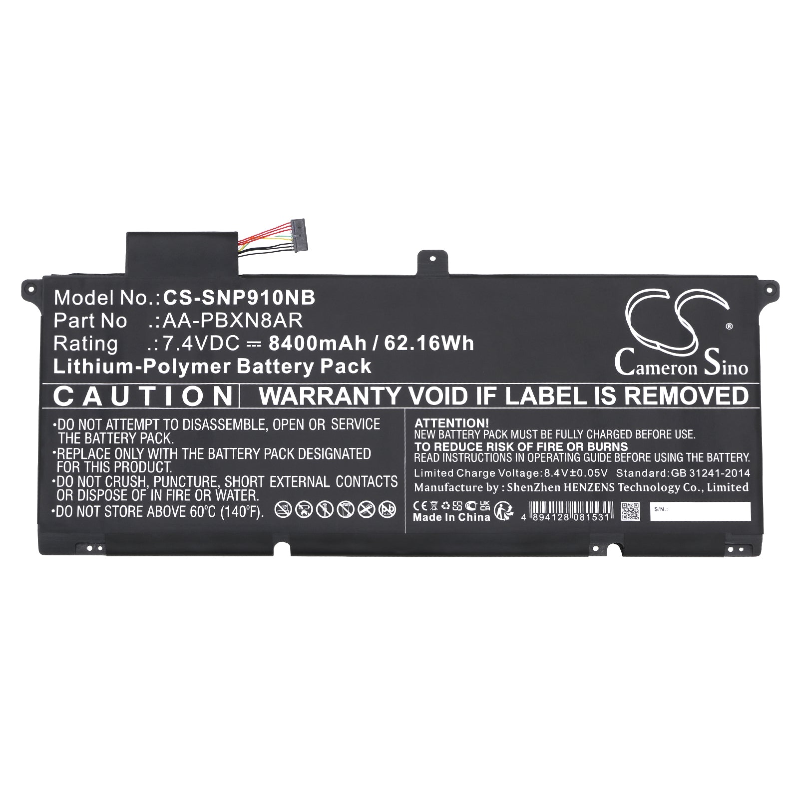 Li-Polymer, Notebook, Laptop Battery fits Samsung 900x4, 900x4 Series, 7.4V, 8400mAh Notebook, Laptop Cameron Sino Technology Limited