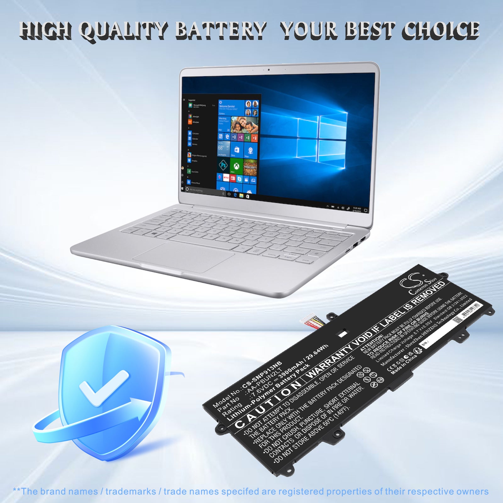 7.6V, Li-Polymer, 3900mAh, Battery fits Samsung Notebook 9 13.3", NP900X3L, 29.64Wh Notebook, Laptop Cameron Sino Technology Limited