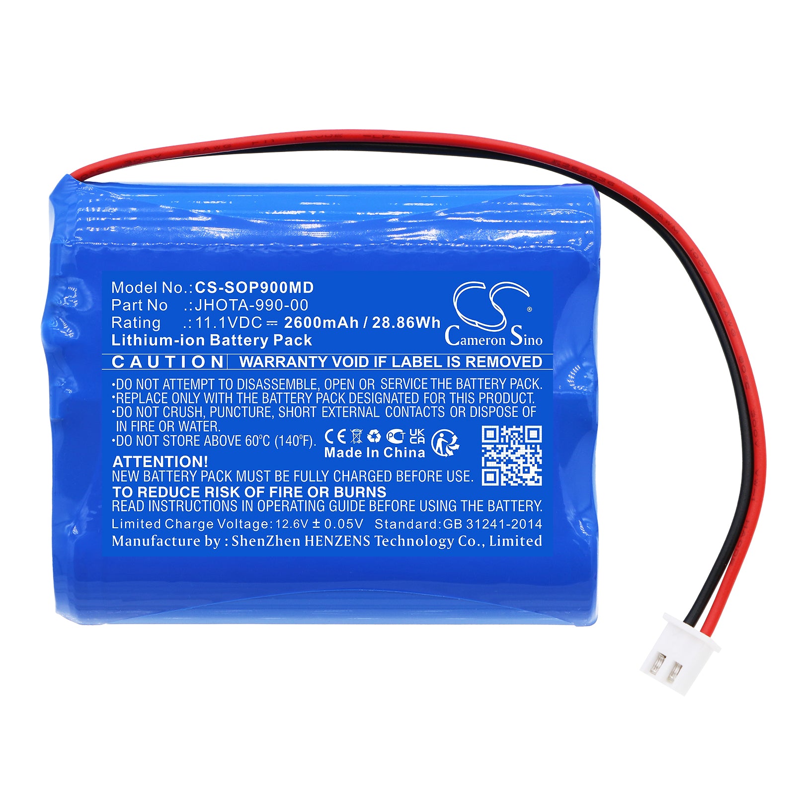 Li-ion, Medical Battery fits Szosen Oip-900, 11.1V, 2600mAh Medical Cameron Sino Technology Limited
