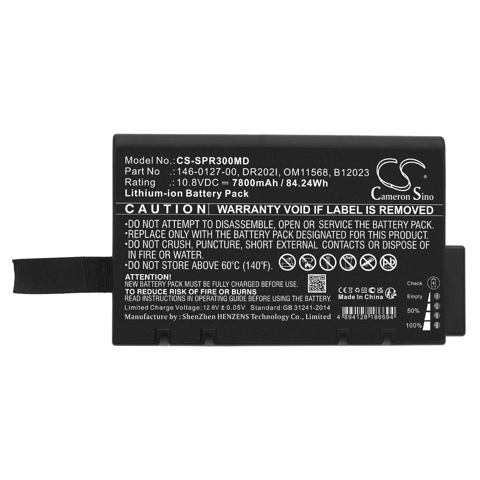 Li-ion, Medical Battery fits Spacelabs Els5, Mcare300, 10.8V, 7800mAh Medical Cameron Sino Technology Limited