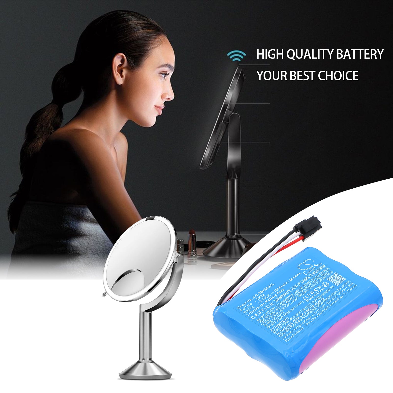 3.7V, Li-ion, 7800mAh, Battery fits Simplehuman ST3007, ST3011, 28.86Wh Cosmetic Mirror Cameron Sino Technology Limited