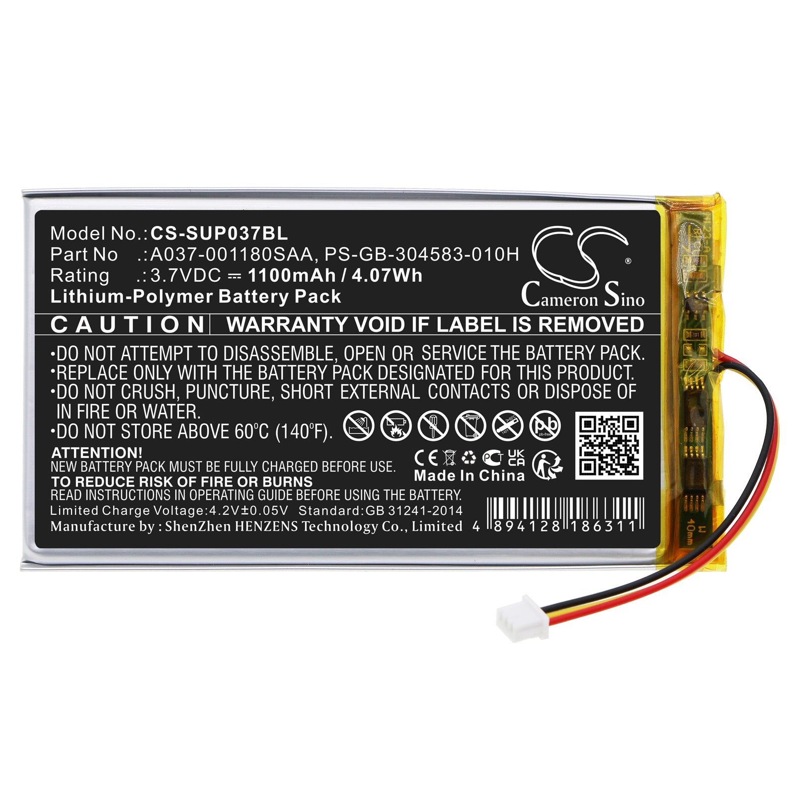 Li-Polymer, Payment Terminal Battery fits Sumup 3g, 3g+, 3.7V, 1100mAh Payment Terminal Cameron Sino Technology Limited