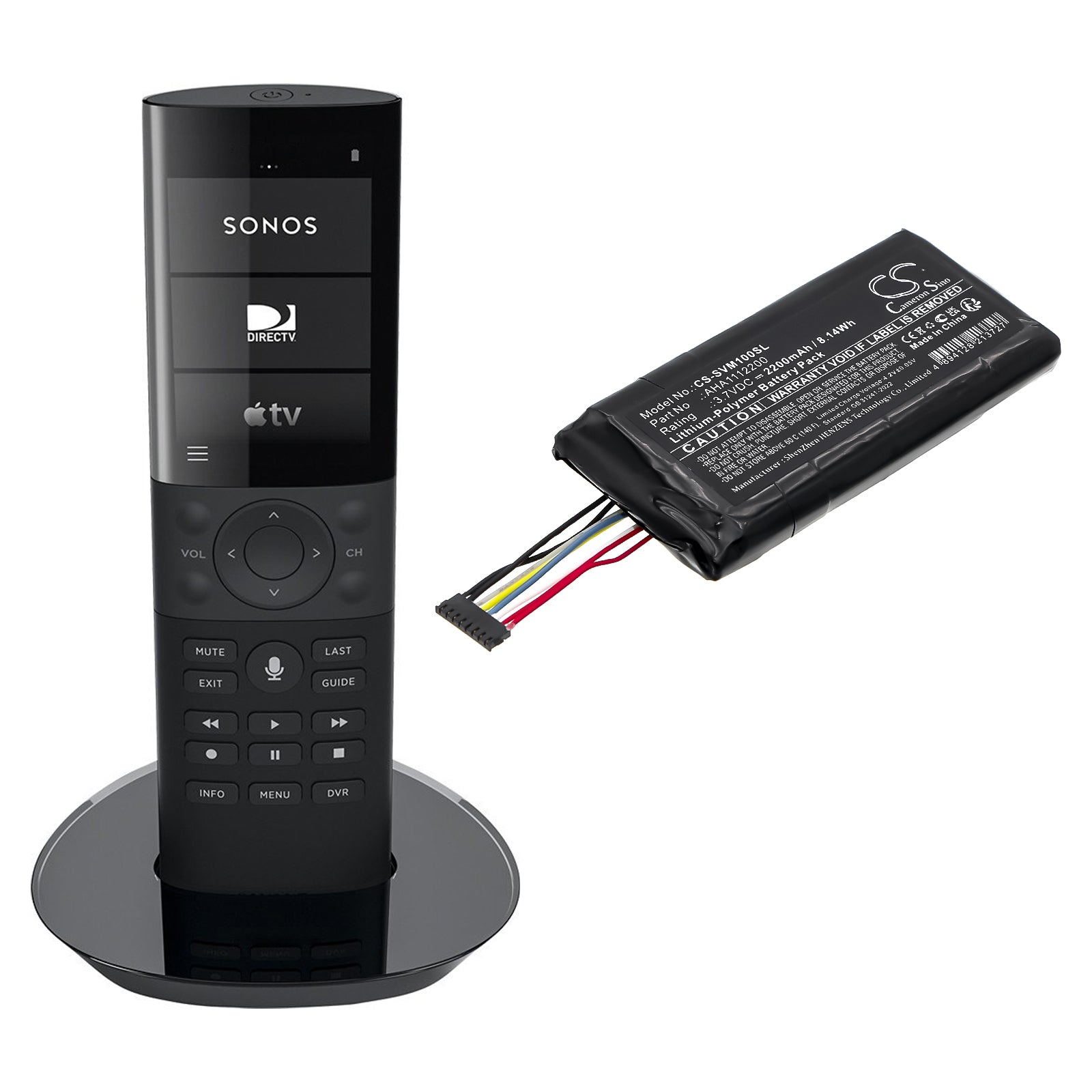 3.7V, Li-Polymer, 2200mAh, Battery fits Savant Pro REM-1000 Touchscreen Remote Control, 8.14Wh Remote Control Cameron Sino Technology Limited