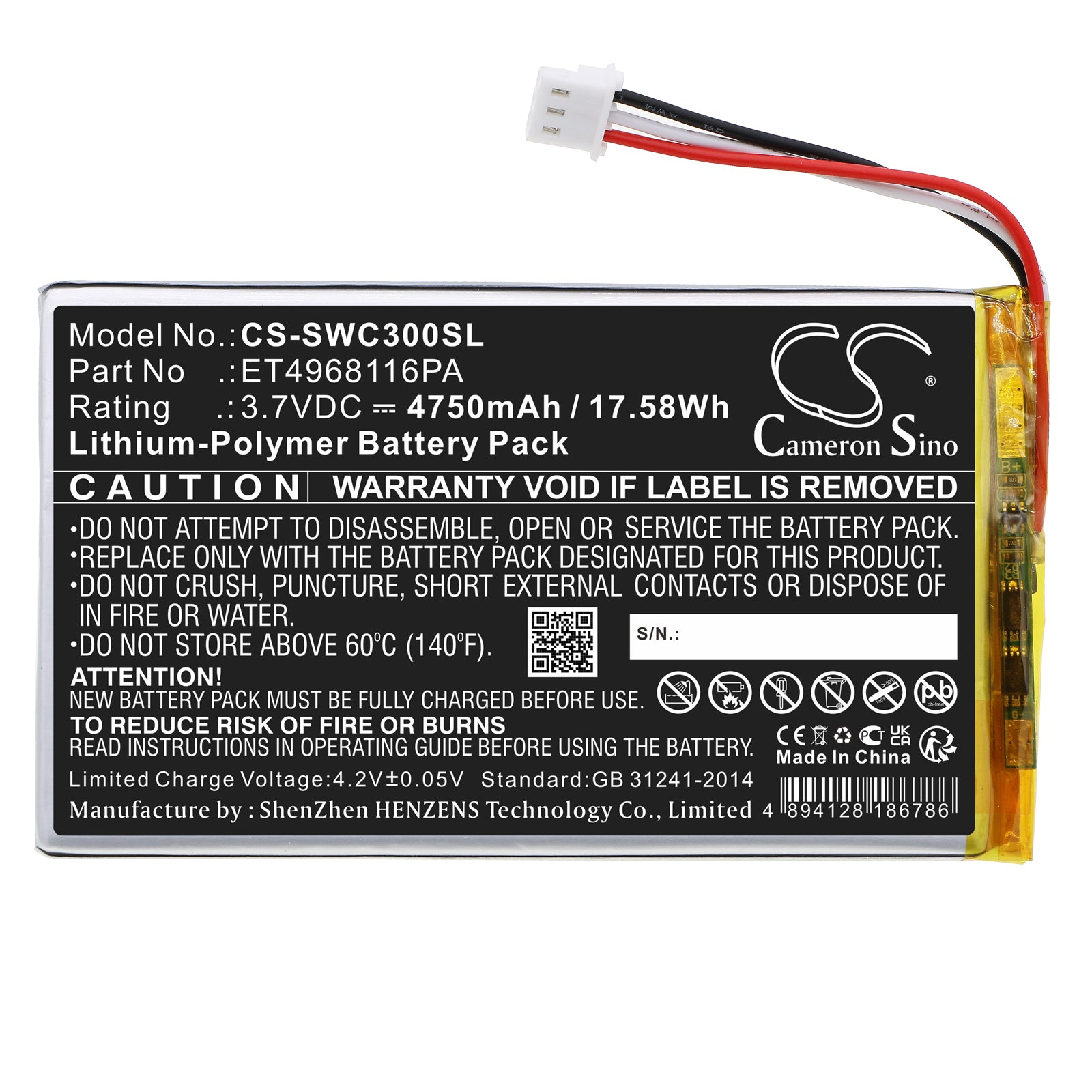 Li-Polymer, GPS, Navigator Battery fits Swing Caddie Sc300, Sc300 Portable Golf Launch Mon, 3.7V, 4750mAh GPS, Navigator Cameron Sino Technology Limited