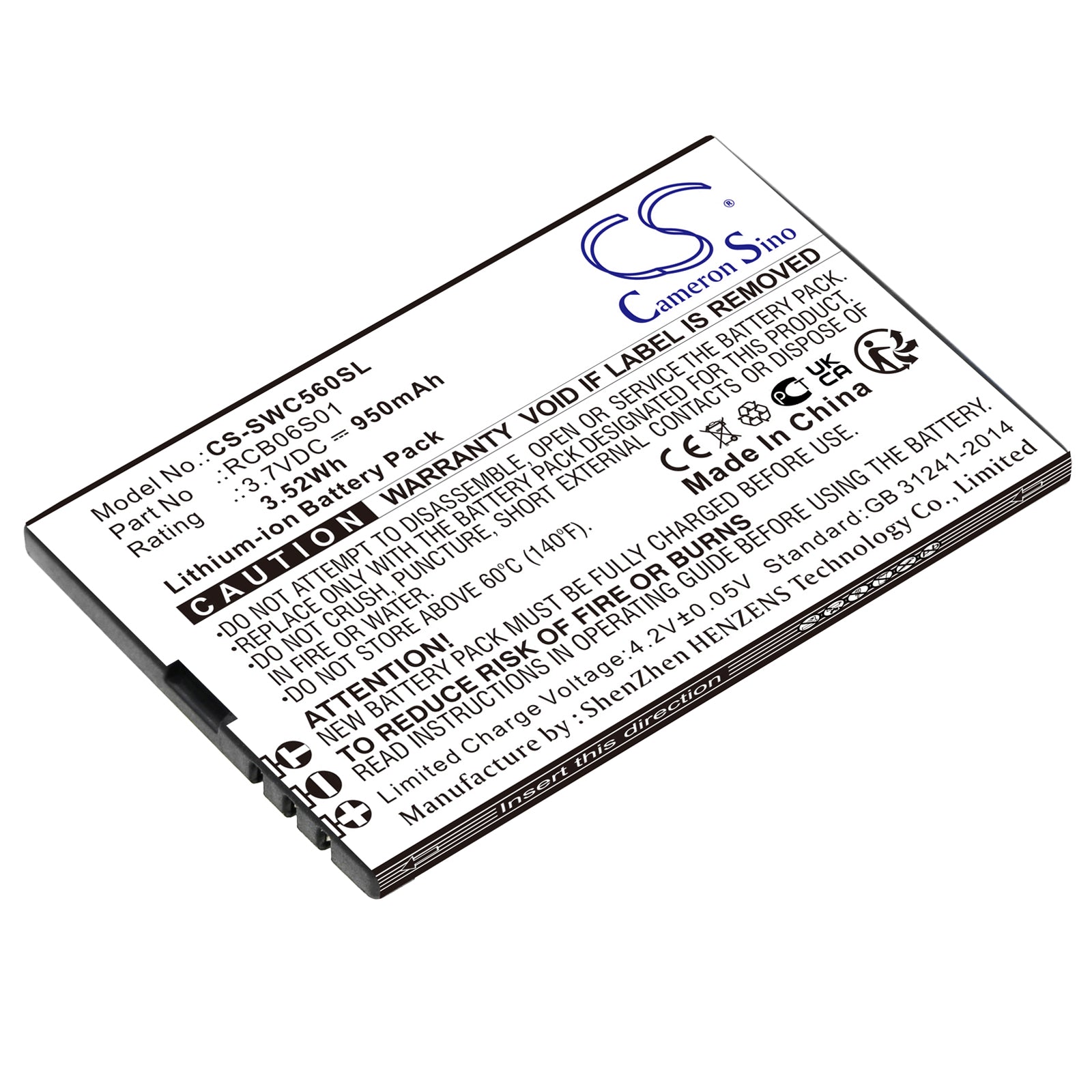 Li-ion, Mobile, SmartPhone Battery fits Swisstone Sc560, 3.7V, 950mAh Mobile, SmartPhone Cameron Sino Technology Limited