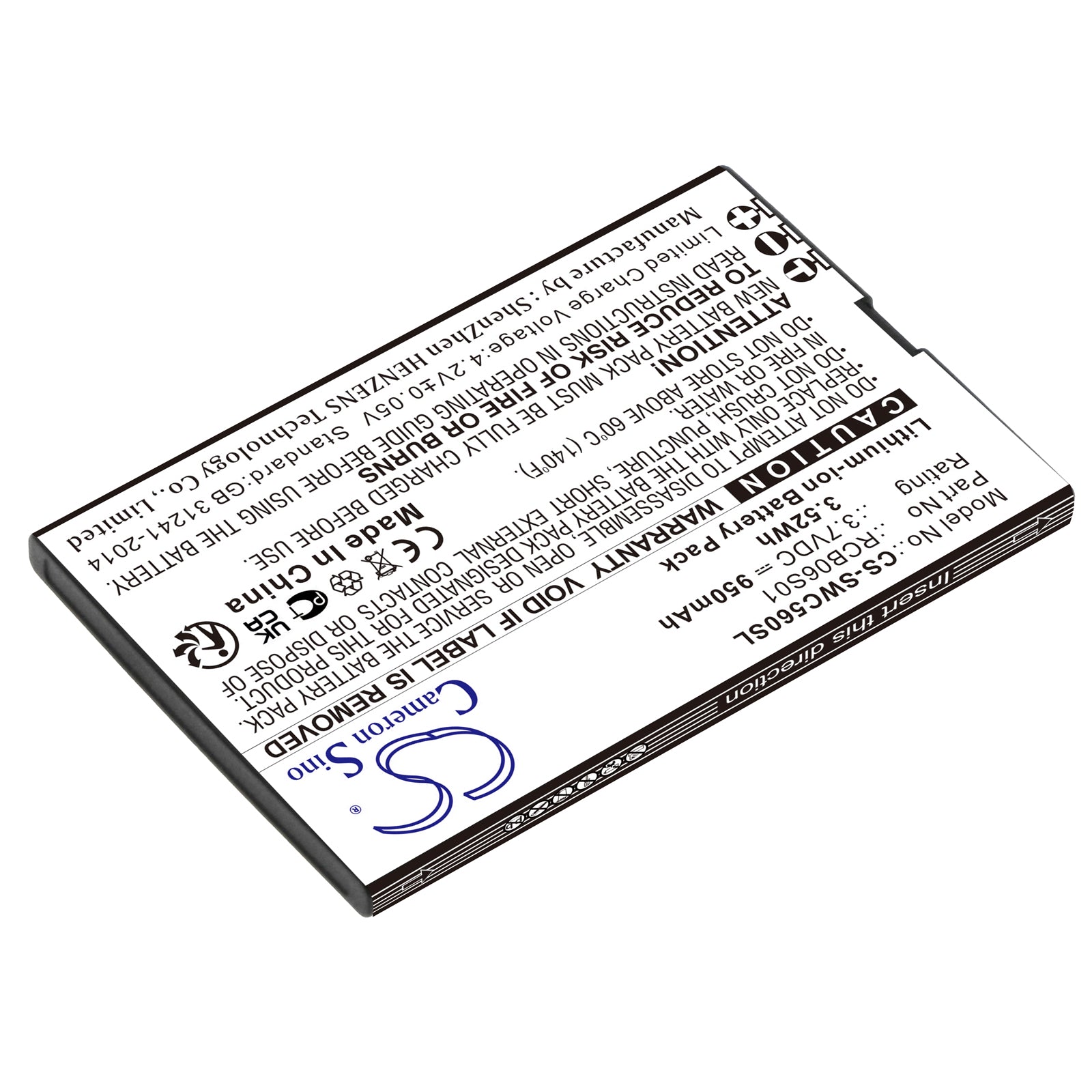 Li-ion, Mobile, SmartPhone Battery fits Swisstone Sc560, 3.7V, 950mAh Mobile, SmartPhone Cameron Sino Technology Limited