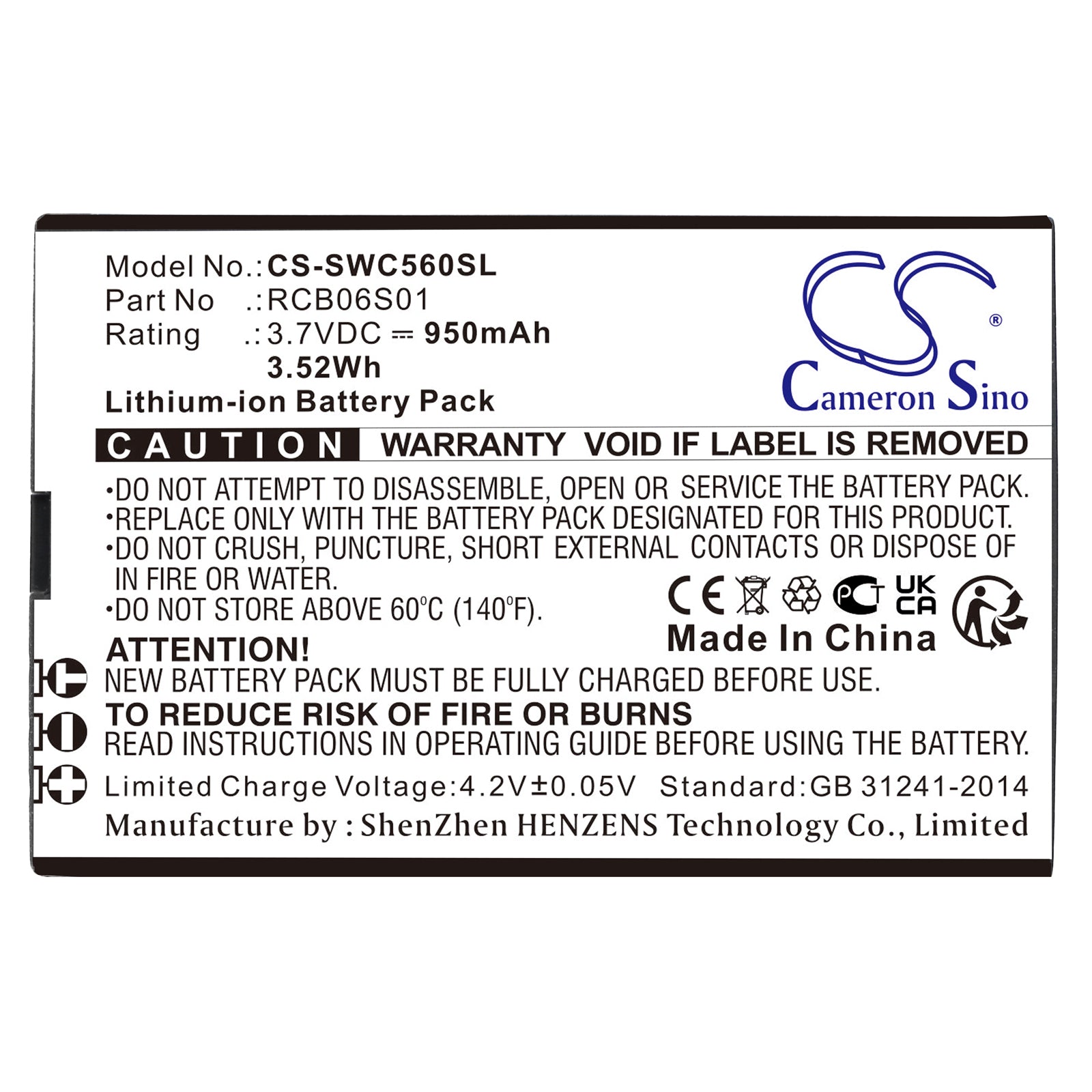 Li-ion, Mobile, SmartPhone Battery fits Swisstone Sc560, 3.7V, 950mAh Mobile, SmartPhone Cameron Sino Technology Limited