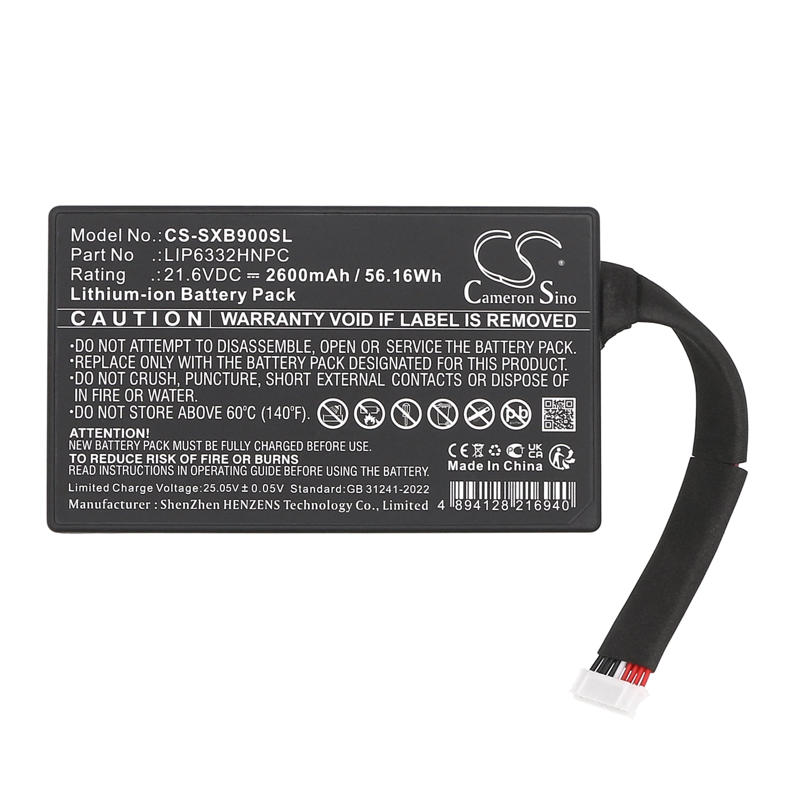 21.6V, Li-ion, 2600mAh, Battery fits Sony GTK-XB90, 56.16Wh Speaker Cameron Sino Technology Limited