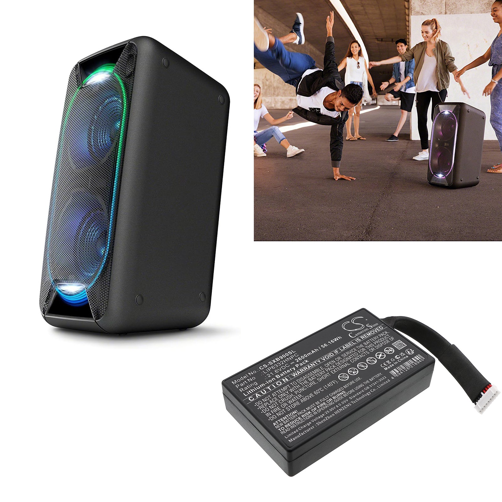 21.6V, Li-ion, 2600mAh, Battery fits Sony GTK-XB90, 56.16Wh Speaker Cameron Sino Technology Limited