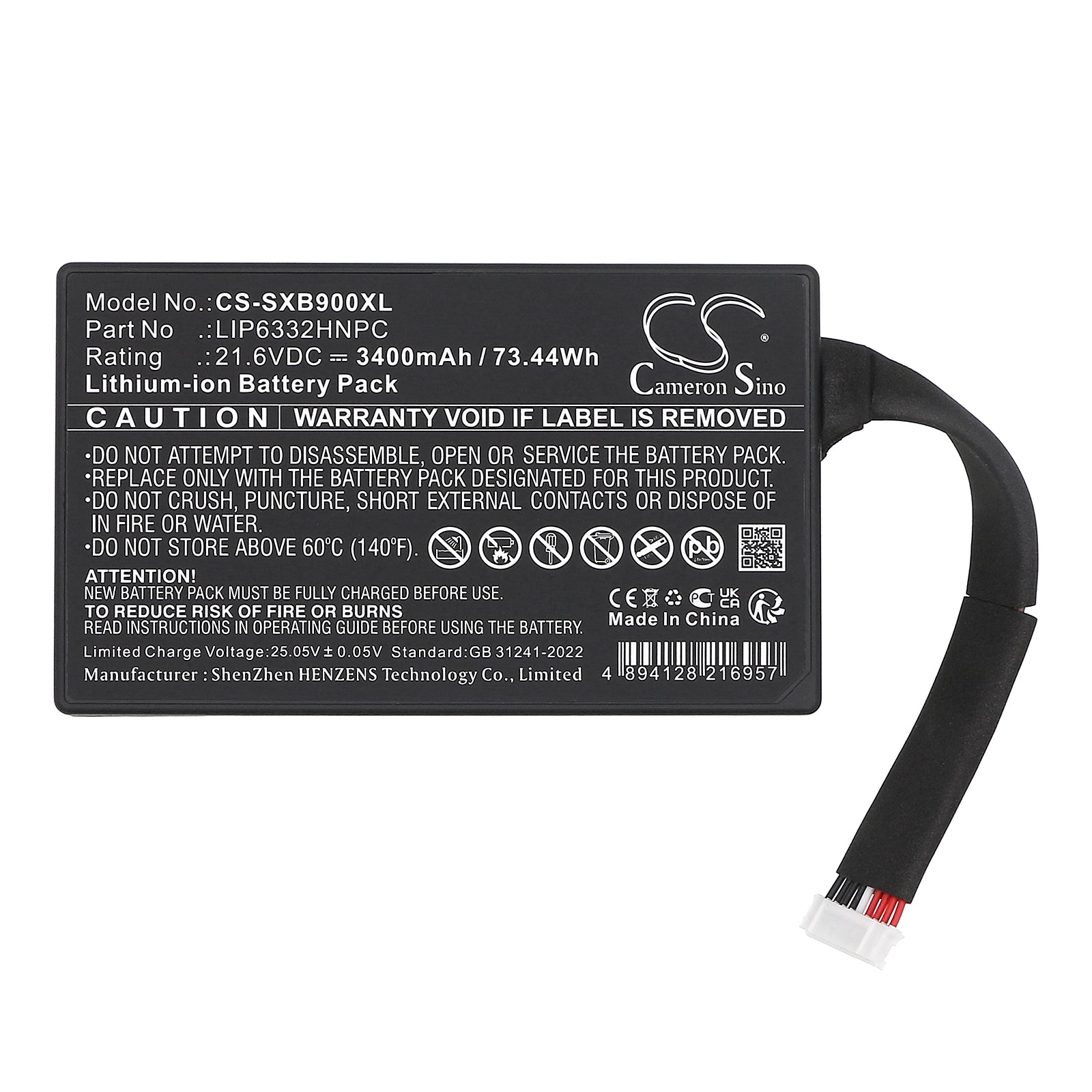 21.6V, Li-ion, 3400mAh, Battery fits Sony GTK-XB90, 73.44Wh Speaker Cameron Sino Technology Limited