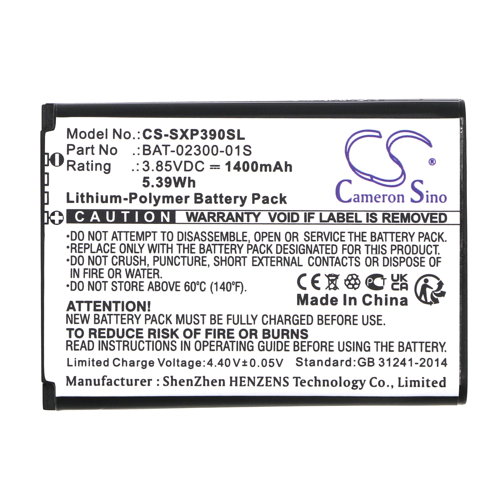 Li-Polymer, Mobile, SmartPhone Battery fits Sonim Xp3 Plus, Xp3900, 3.85V, 1400mAh Mobile, SmartPhone Cameron Sino Technology Limited