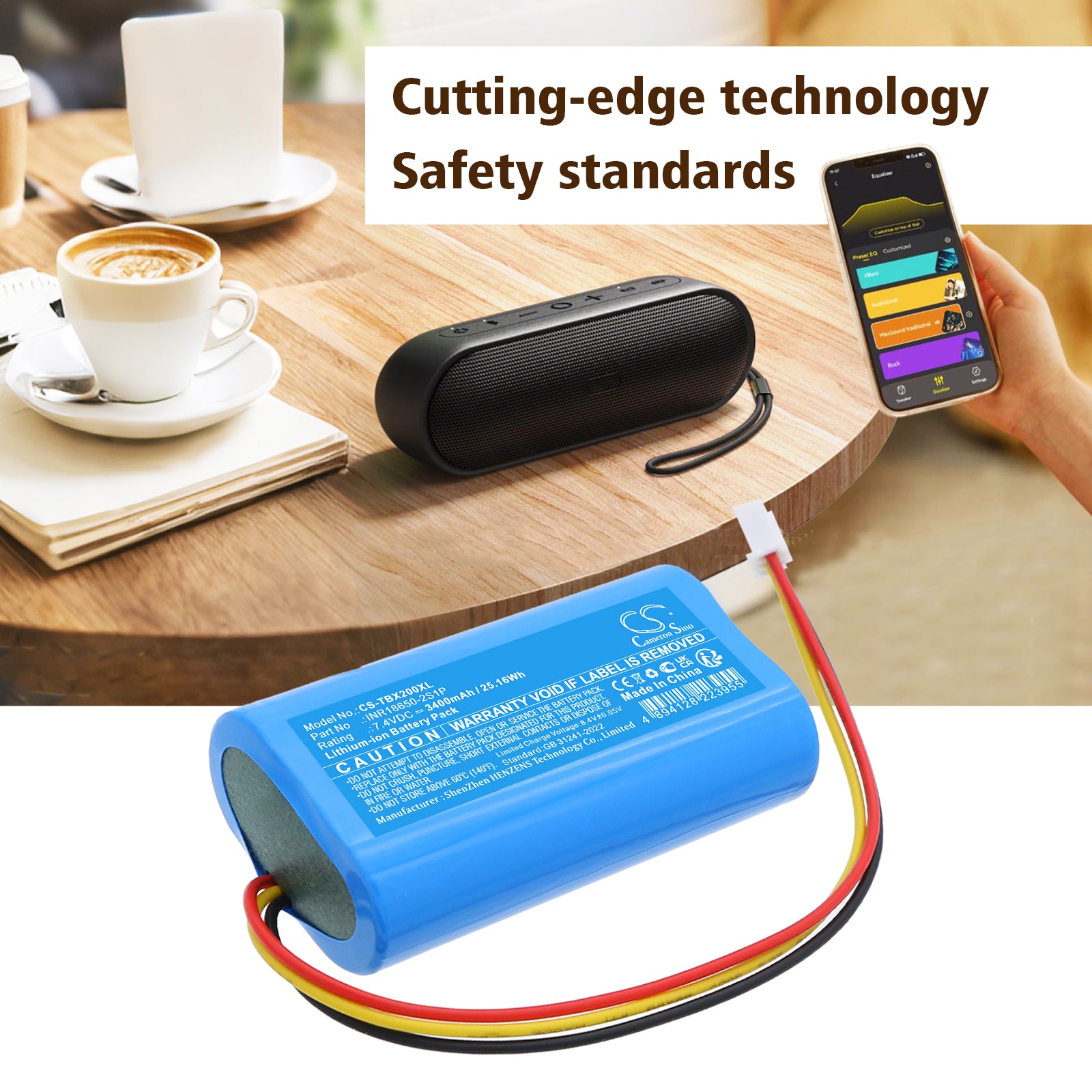 7.4V, Li-ion, 3400mAh, Battery fits Tribit Stormbox Bluetooth Speaker, XSound Plus 2 Bluetooth Speaker, 25.16Wh Speaker Cameron Sino Technology Limited