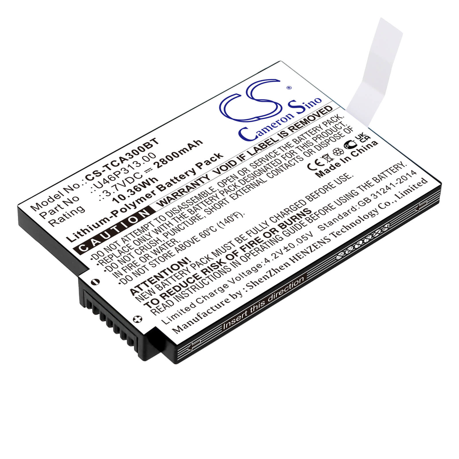 Li-Polymer Battery fits Technicolor TCA300COM replaces U46p313.00 3.7V, 2800mAh Alarm System Cameron Sino Technology Limited