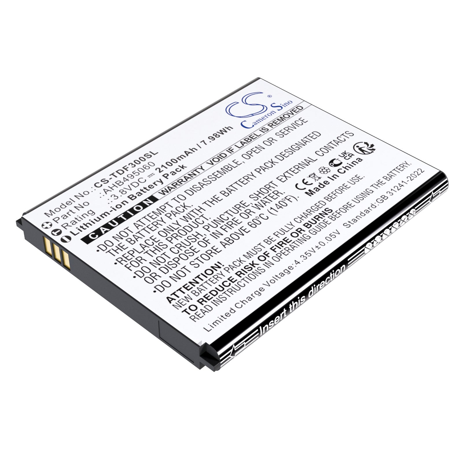 3.8V, Li-ion, 2100mAh, Battery fits Tenda 4G180. 4G LTE, 4G185, 7.98Wh Hotspot Cameron Sino Technology Limited