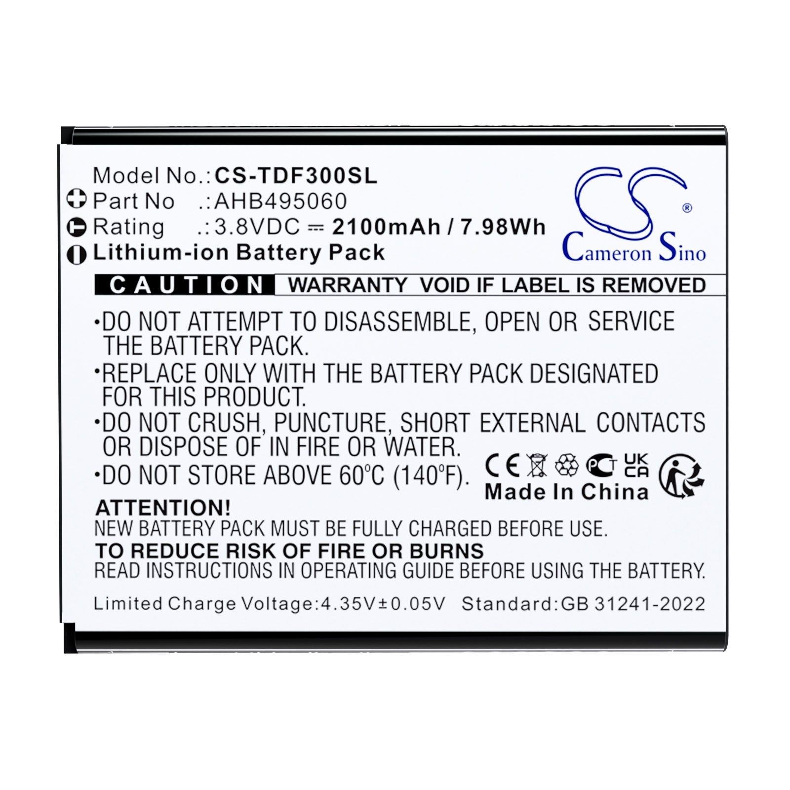 3.8V, Li-ion, 2100mAh, Battery fits Tenda 4G180. 4G LTE, 4G185, 7.98Wh Hotspot Cameron Sino Technology Limited