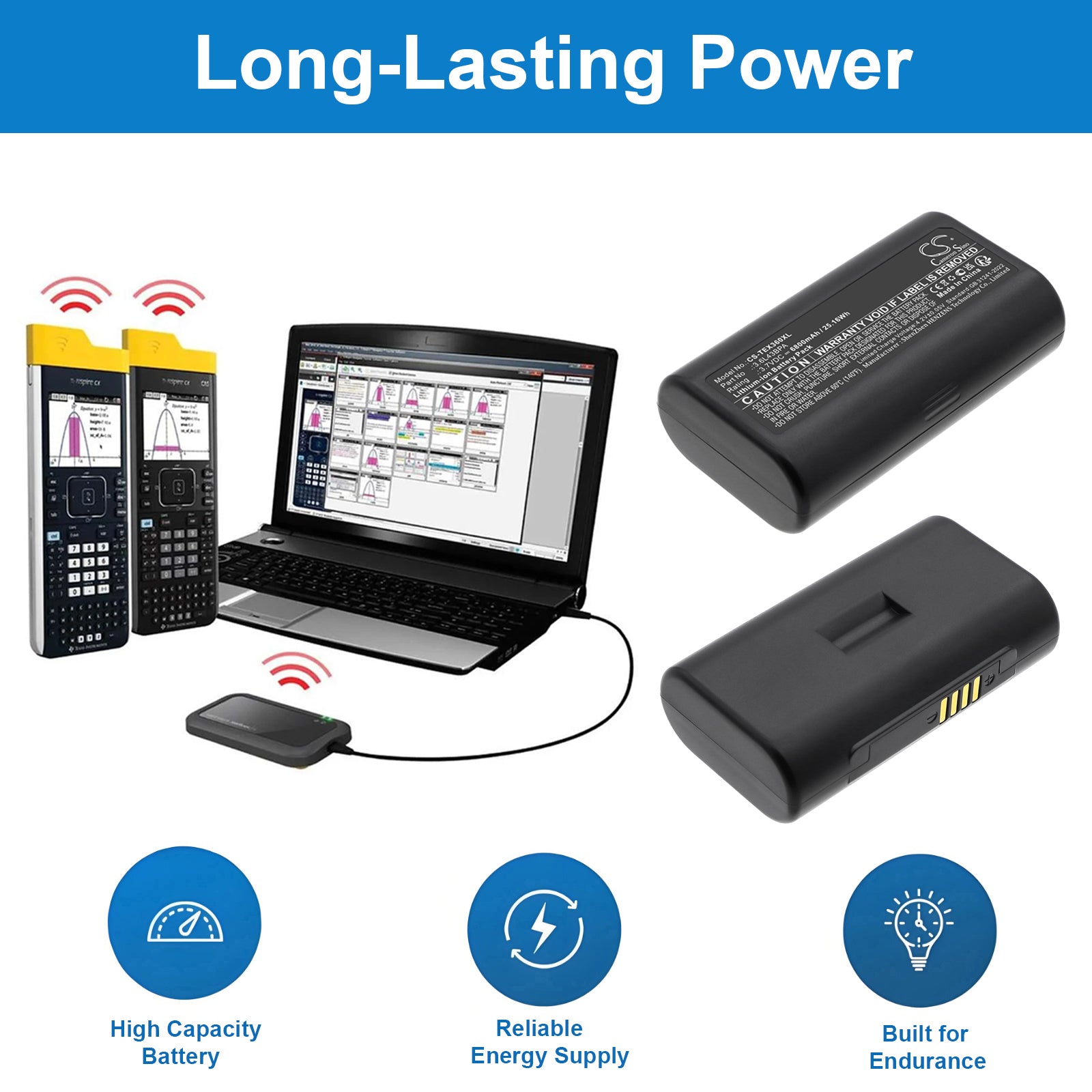 3.7V, Li-ion, 6800mAh, Battery fits Texas Instruments TI-Navigator, 25.16Wh Equipment, Survey, Test Cameron Sino Technology Limited
