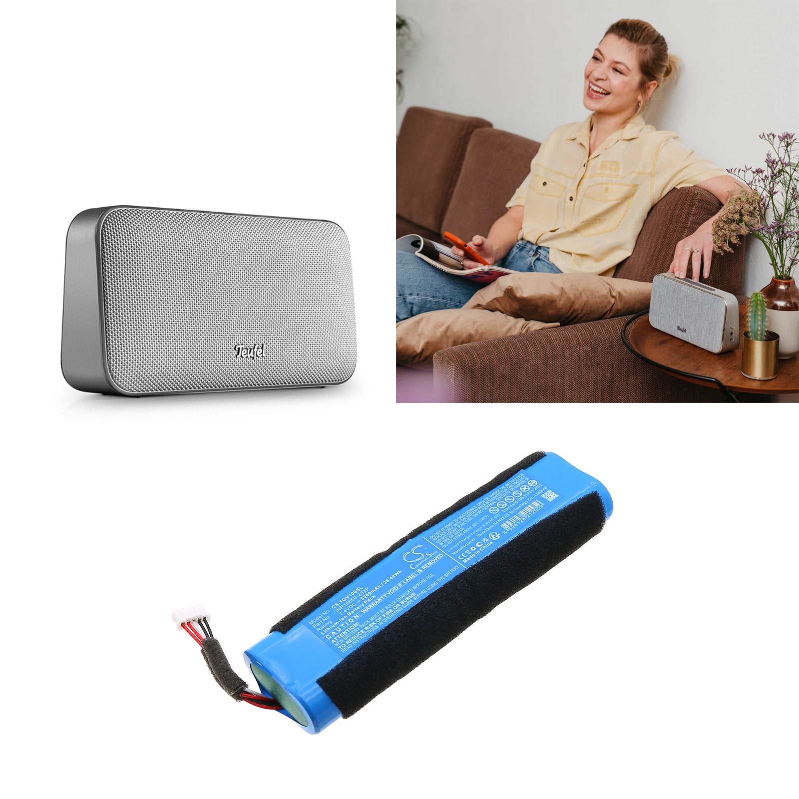 7.4V, Li-ion, 5200mAh, Battery fits Teufel MOTIV GO VOICE, 38.48Wh Speaker Cameron Sino Technology Limited