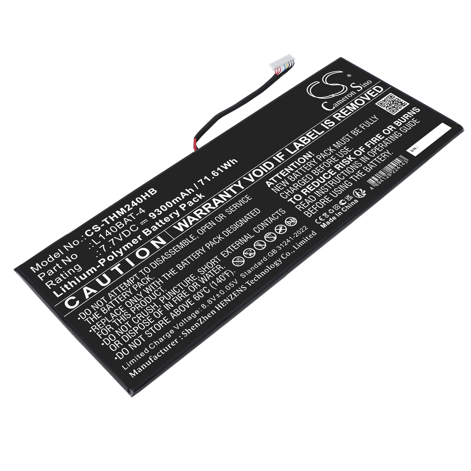 7.7V, Li-Polymer, 9300mAh, Battery fits Schenker VIA 14, VIA 14 Late 2020, 71.61Wh Notebook, Laptop Cameron Sino Technology Limited