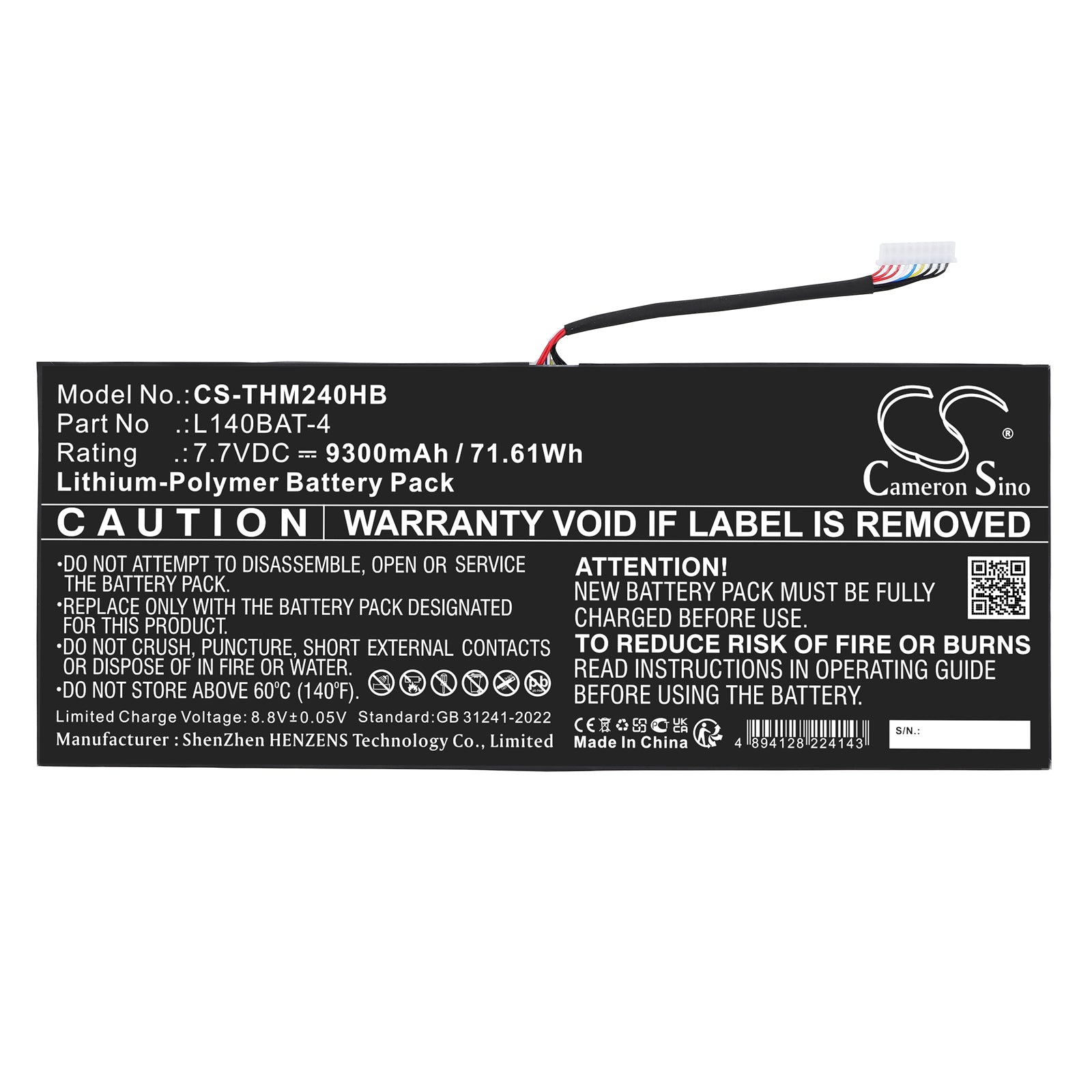 7.7V, Li-Polymer, 9300mAh, Battery fits Schenker VIA 14, VIA 14 Late 2020, 71.61Wh Notebook, Laptop Cameron Sino Technology Limited