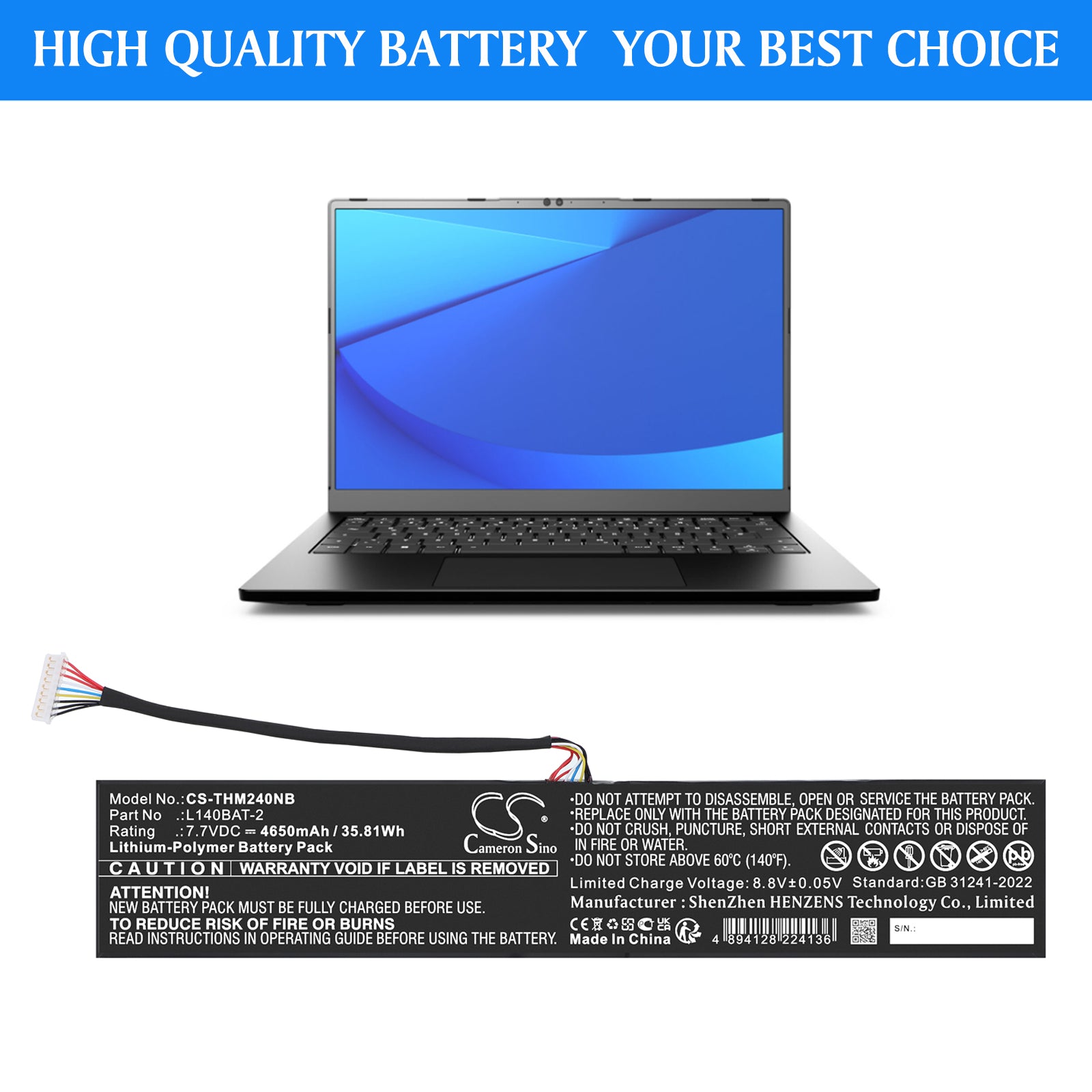 7.7V, Li-Polymer, 4650mAh, Battery fits Schenker VIA 14, VIA 14 Late 2020, 35.81Wh Notebook, Laptop Cameron Sino Technology Limited