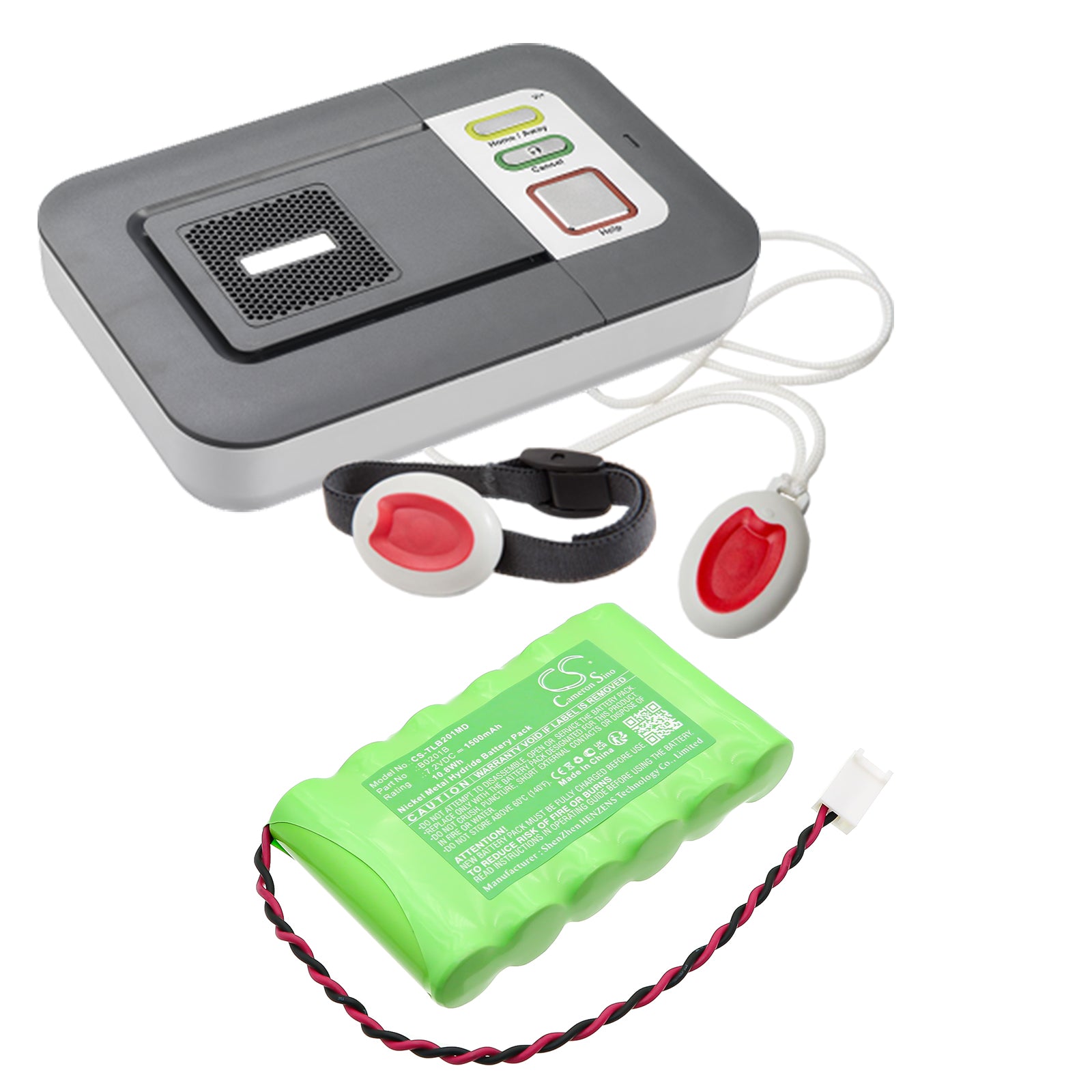 7.2V, Ni-MH, 1500mAh, Battery fits Tunstall Lifeline Vi, Lifeline Vi+, 10.8Wh Medical Cameron Sino Technology Limited