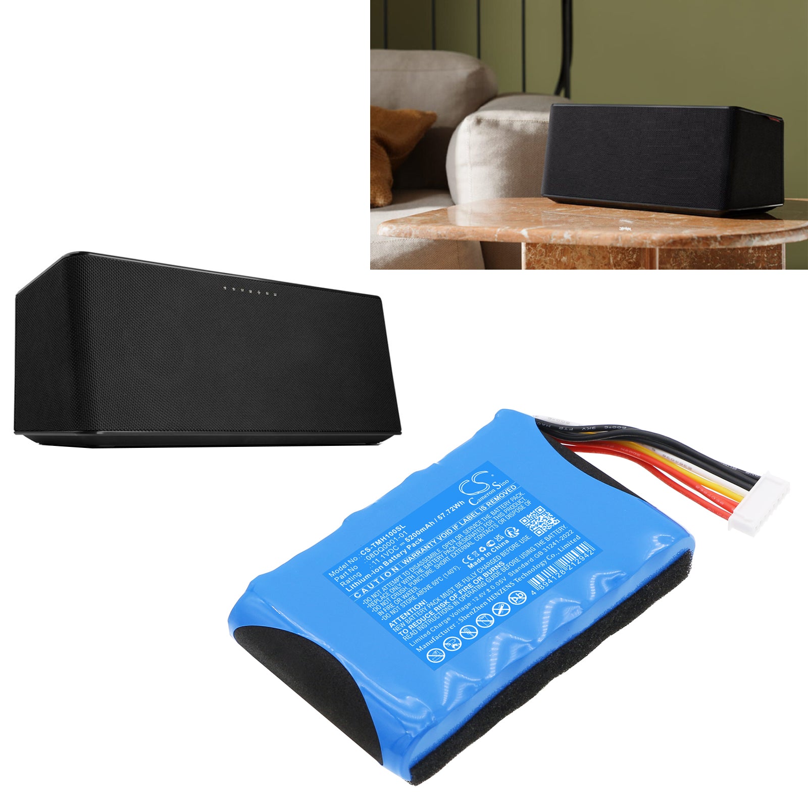 11.1V, Li-ion, 5200mAh, Battery fits Teufel MOTIV HOME, 57.72Wh Speaker Cameron Sino Technology Limited