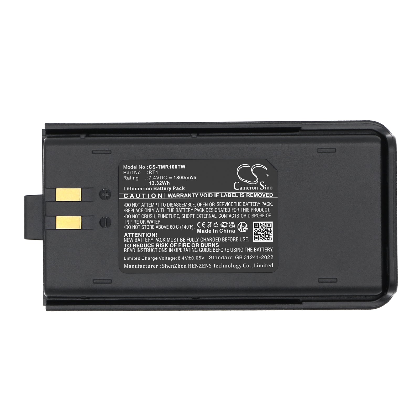 7.4V, Li-ion, 1800mAh, Battery fits Tytera TC-3000A | Retevis RT1, 13.32Wh Two-Way Radio Cameron Sino Technology Limited