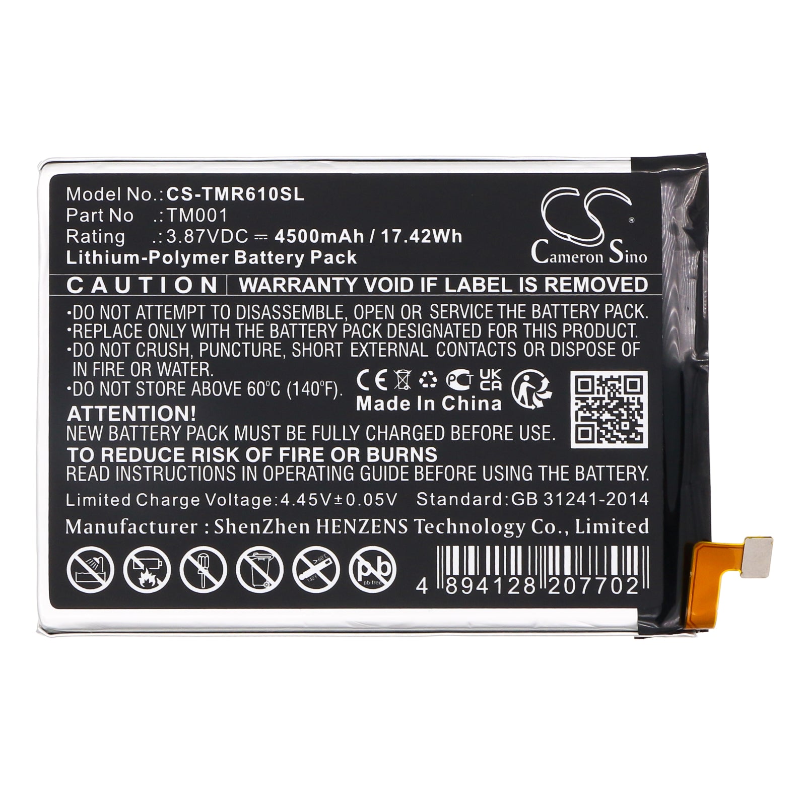 Li-Polymer, Mobile, SmartPhone Battery fits T-mobile Revvl 6 Pro 5g, Revvl V Plus 5g, 3.87V, 4500mAh Mobile, SmartPhone Cameron Sino Technology Limited