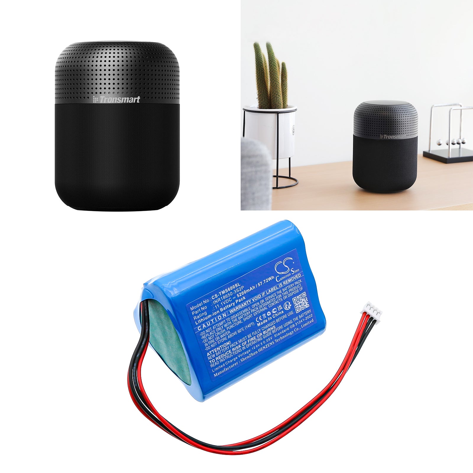 11.1V, Li-ion, 5200mAh, Battery fits Tronsmart Element T6 Max, 57.72Wh Speaker Cameron Sino Technology Limited