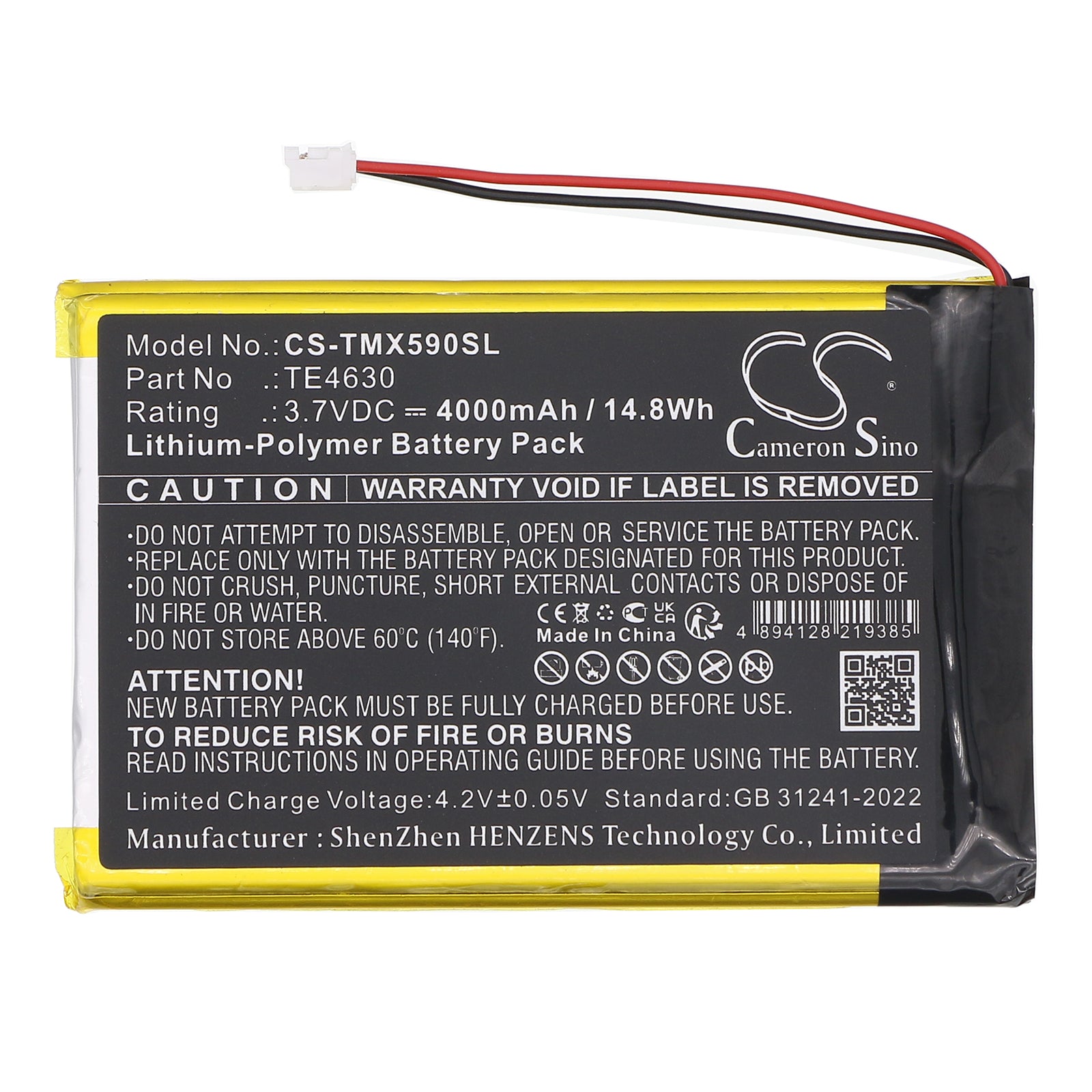3.7V, Li-Polymer, 4000mAh, Battery fits Technaxx TX-59, TX-59+, 14.8Wh Smart Home Cameron Sino Technology Limited