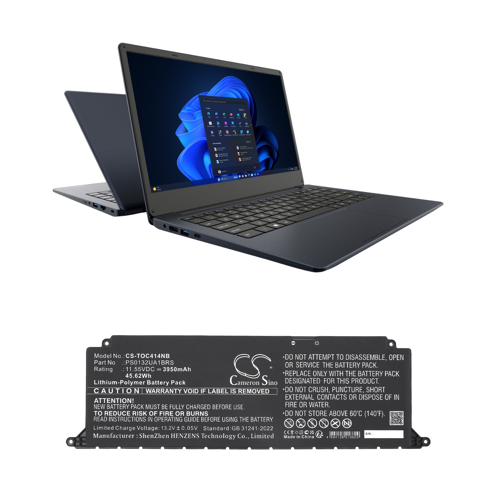 11.55V, Li-Polymer, 3950mAh, Battery fits Dynabook Satellite Pro C40-K-00L007, Satellite Pro C40-K-00Q007, 45.62Wh Notebook, Laptop Cameron Sino Technology Limited