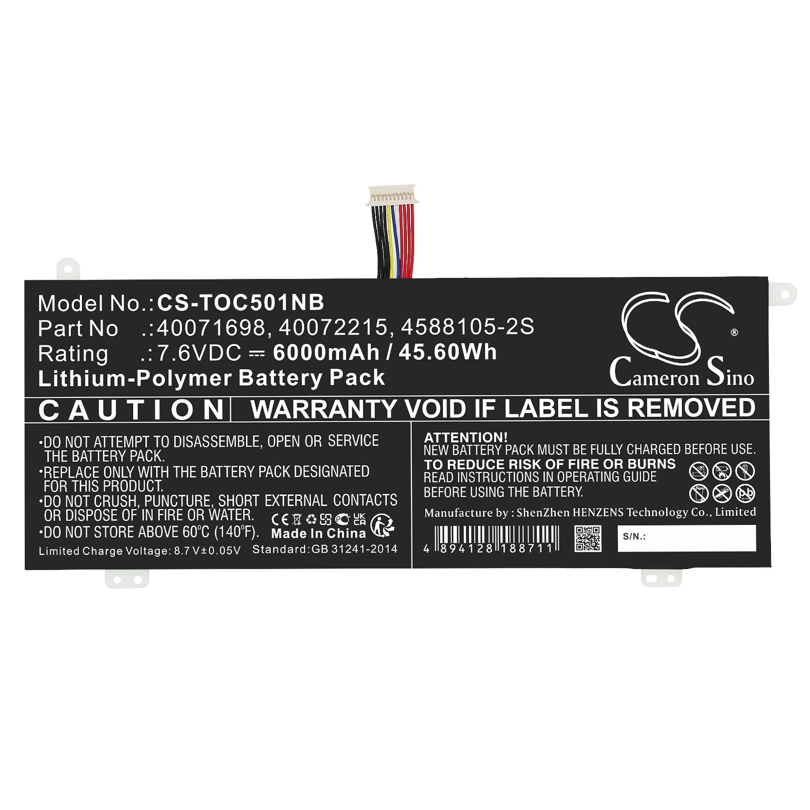 Li-Polymer, Notebook, Laptop Battery fits Dynabook Satellite Pro C40-g-11g, Satellite Pro C40-g-120, 7.6V, 6000mAh Notebook, Laptop Cameron Sino Technology Limited