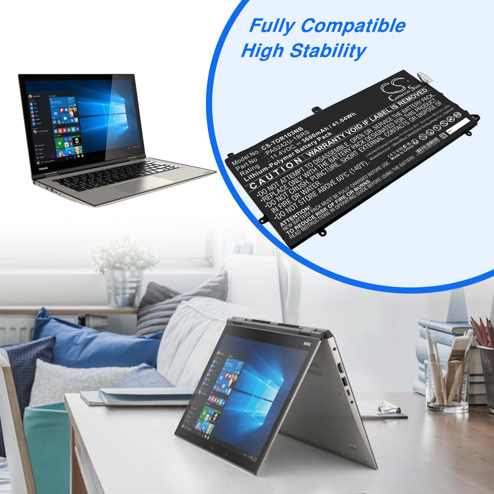 11.4V, Li-Polymer, 3600mAh, Battery fits Toshiba Satellite P20W-C, Satellite Radius 12 P20W-C, 41.04Wh Notebook, Laptop Cameron Sino Technology Limited