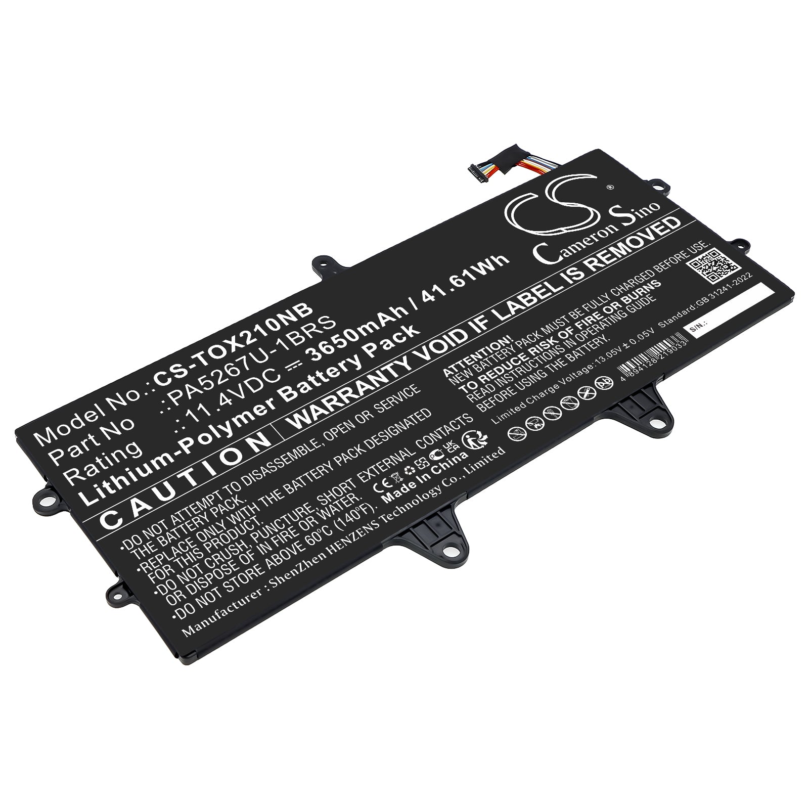 11.4V, Li-Polymer, 3650mAh, Battery fits Toshiba Portege X20W, Portege X20W-D, 41.61Wh Notebook, Laptop Cameron Sino Technology Limited