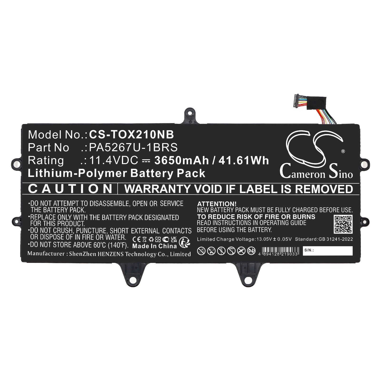 11.4V, Li-Polymer, 3650mAh, Battery fits Toshiba Portege X20W, Portege X20W-D, 41.61Wh Notebook, Laptop Cameron Sino Technology Limited