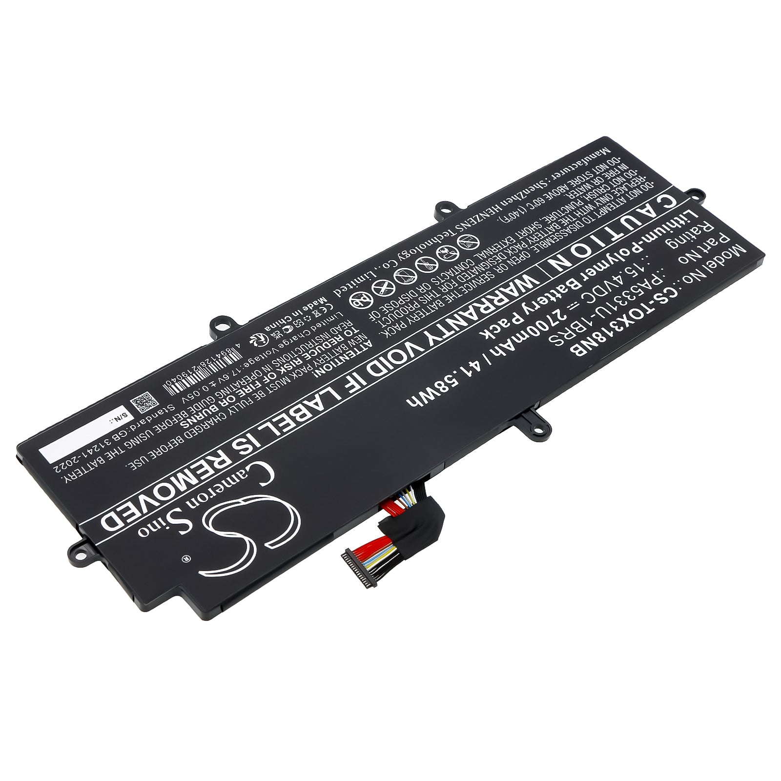 15.4V, Li-Polymer, 2700mAh, Battery fits Toshiba Dynabook Portege A30, Dynabook Portege A30-E-10K, 41.58Wh Notebook, Laptop Cameron Sino Technology Limited
