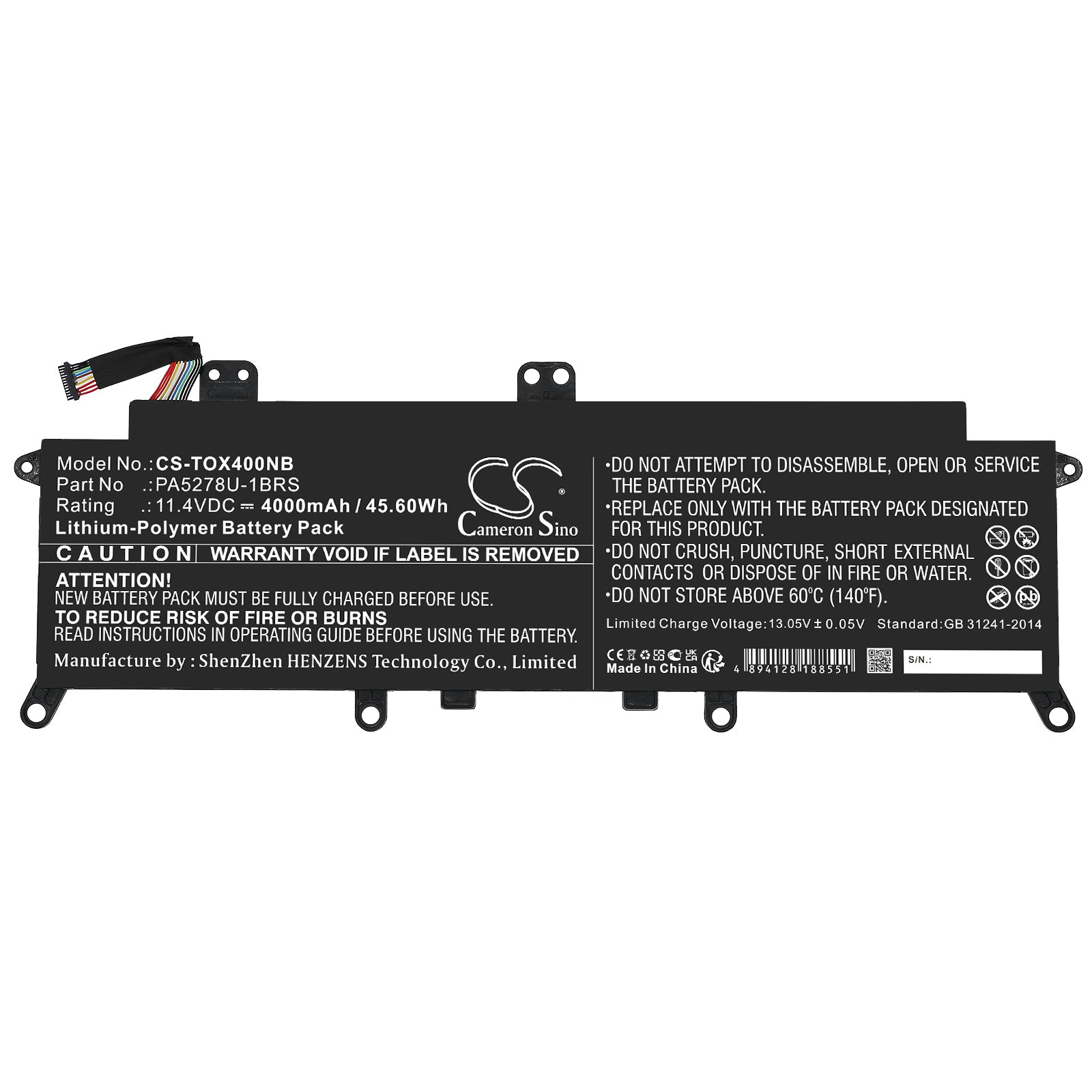 Li-Polymer, Notebook, Laptop Battery fits Toshiba Portege X30, Portege X30-d, 11.4V, 4000mAh Notebook, Laptop Cameron Sino Technology Limited