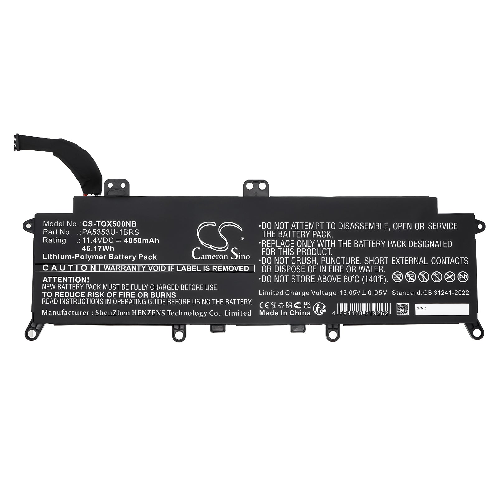 11.4V, Li-Polymer, 4050mAh, Battery fits Toshiba Dynabook Tecra X50-F, Tecra X50-F-11E, 46.17Wh Notebook, Laptop Cameron Sino Technology Limited