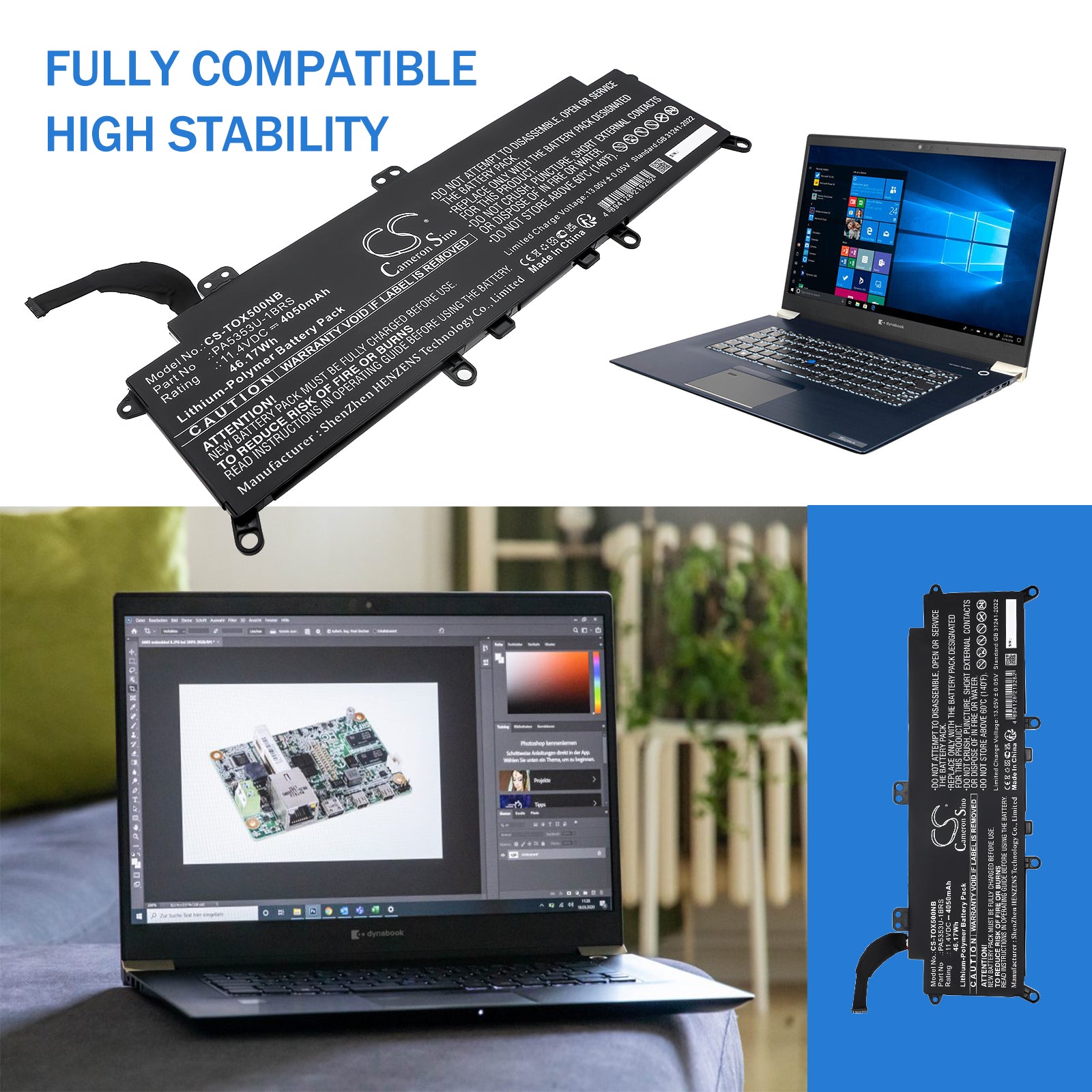 11.4V, Li-Polymer, 4050mAh, Battery fits Toshiba Dynabook Tecra X50-F, Tecra X50-F-11E, 46.17Wh Notebook, Laptop Cameron Sino Technology Limited