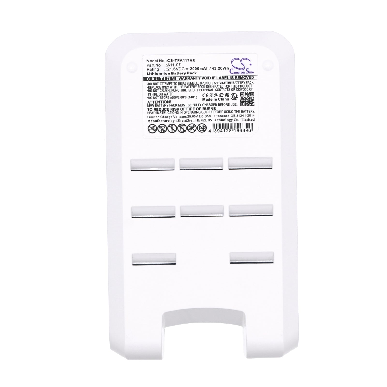 Li-ion, Vacuum Battery fits Tineco A11 Hero, A11 Hero Ex, 21.6V, 2000mAh CS-TPA117VX Vacuum Cameron Sino Technology Limited