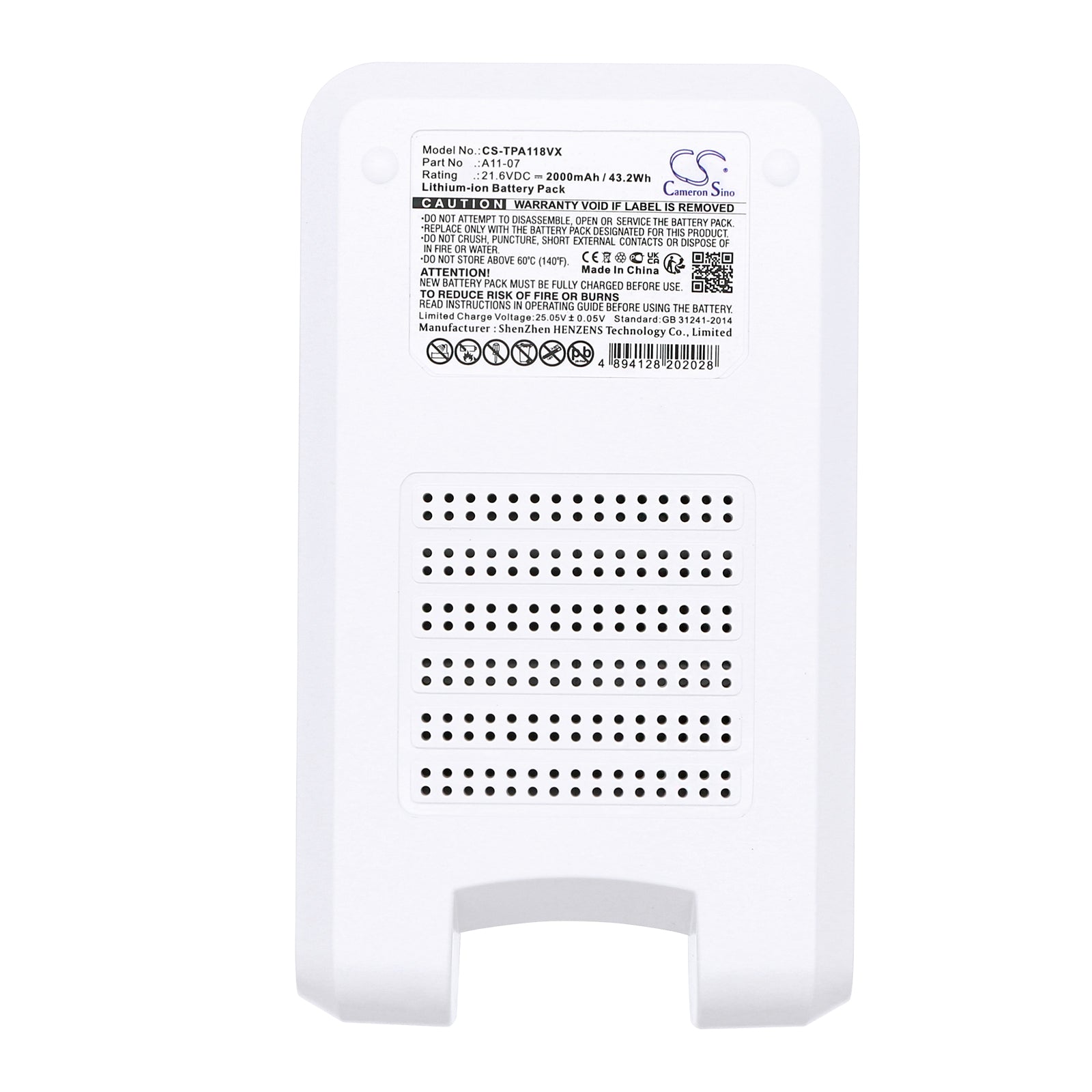 Li-ion, Vacuum Battery fits Tineco A11 Hero, A11 Hero Ex, 21.6V, 2000mAh CS-TPA118VX Vacuum Cameron Sino Technology Limited