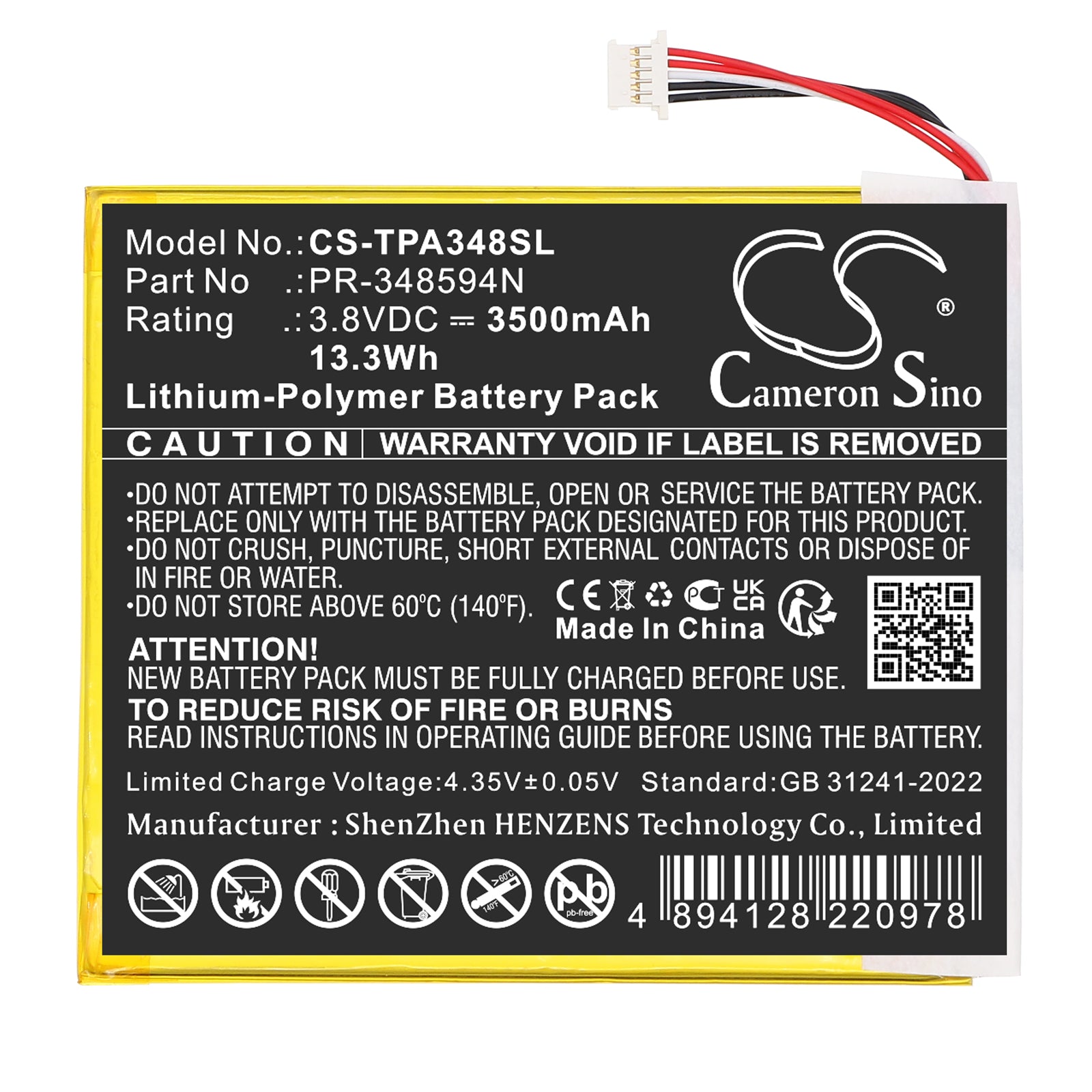 3.8V, Li-Polymer, 3500mAh, Battery fits Topdon ArtiMINI Scan Tool, 13.3Wh Diagnostic Scanner Cameron Sino Technology Limited