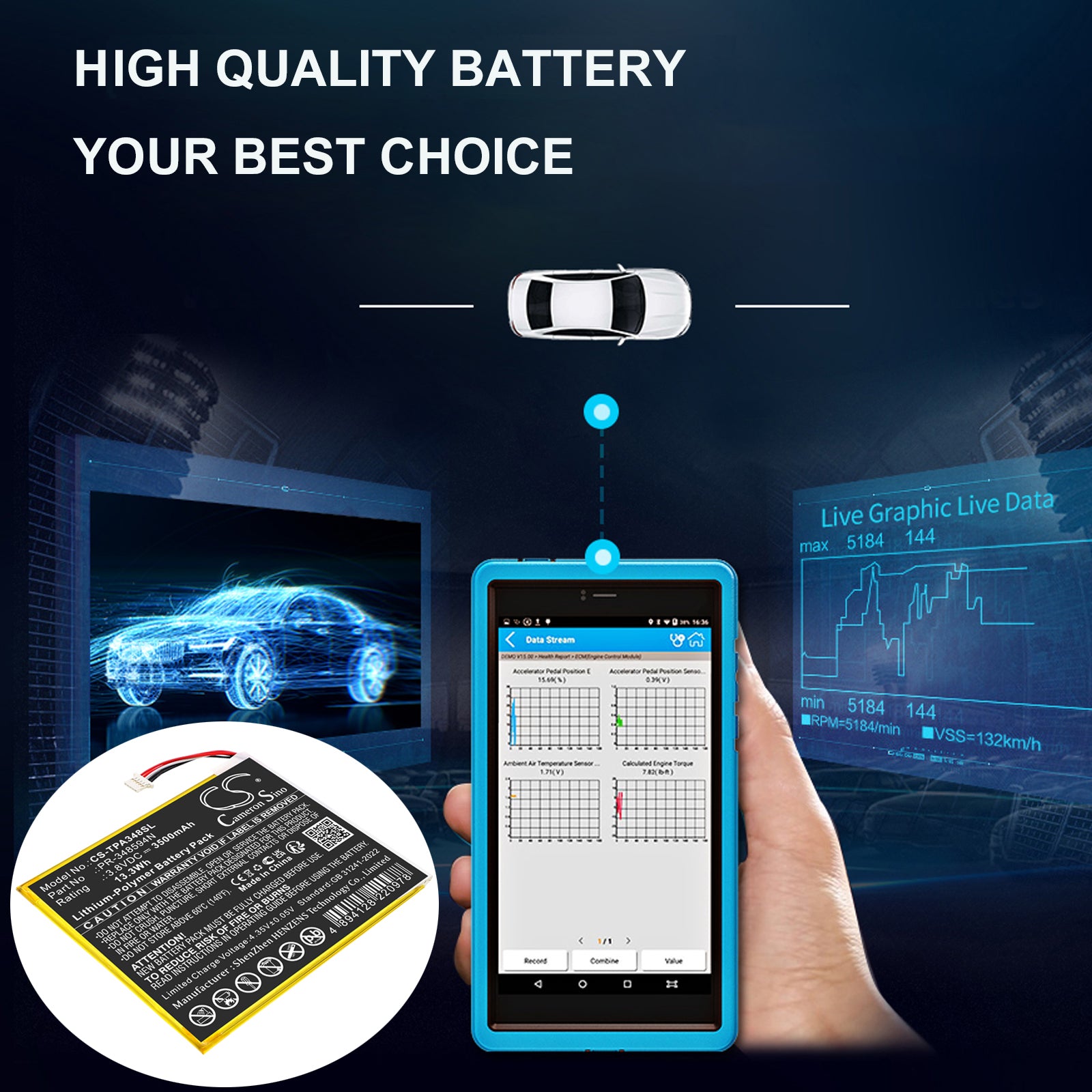 3.8V, Li-Polymer, 3500mAh, Battery fits Topdon ArtiMINI Scan Tool, 13.3Wh Diagnostic Scanner Cameron Sino Technology Limited