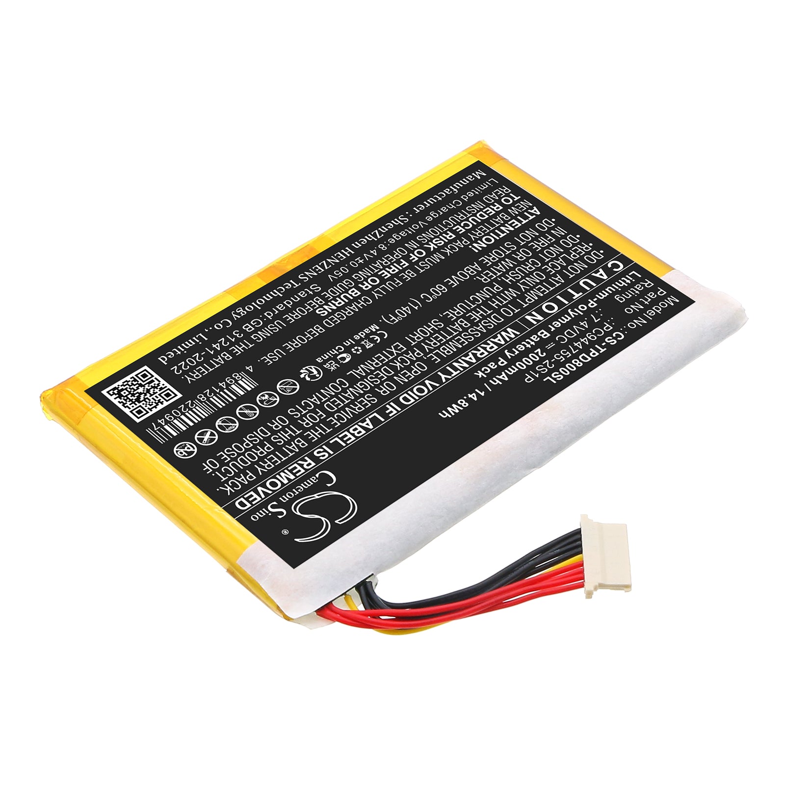 7.4V, Li-Polymer, 2000mAh, Battery fits Topdon AD800BT, ArtiDiag800BT, 14.8Wh Diagnostic Scanner Cameron Sino Technology Limited