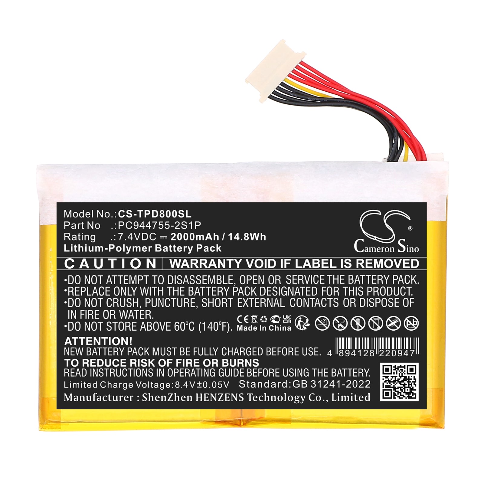 7.4V, Li-Polymer, 2000mAh, Battery fits Topdon AD800BT, ArtiDiag800BT, 14.8Wh Diagnostic Scanner Cameron Sino Technology Limited